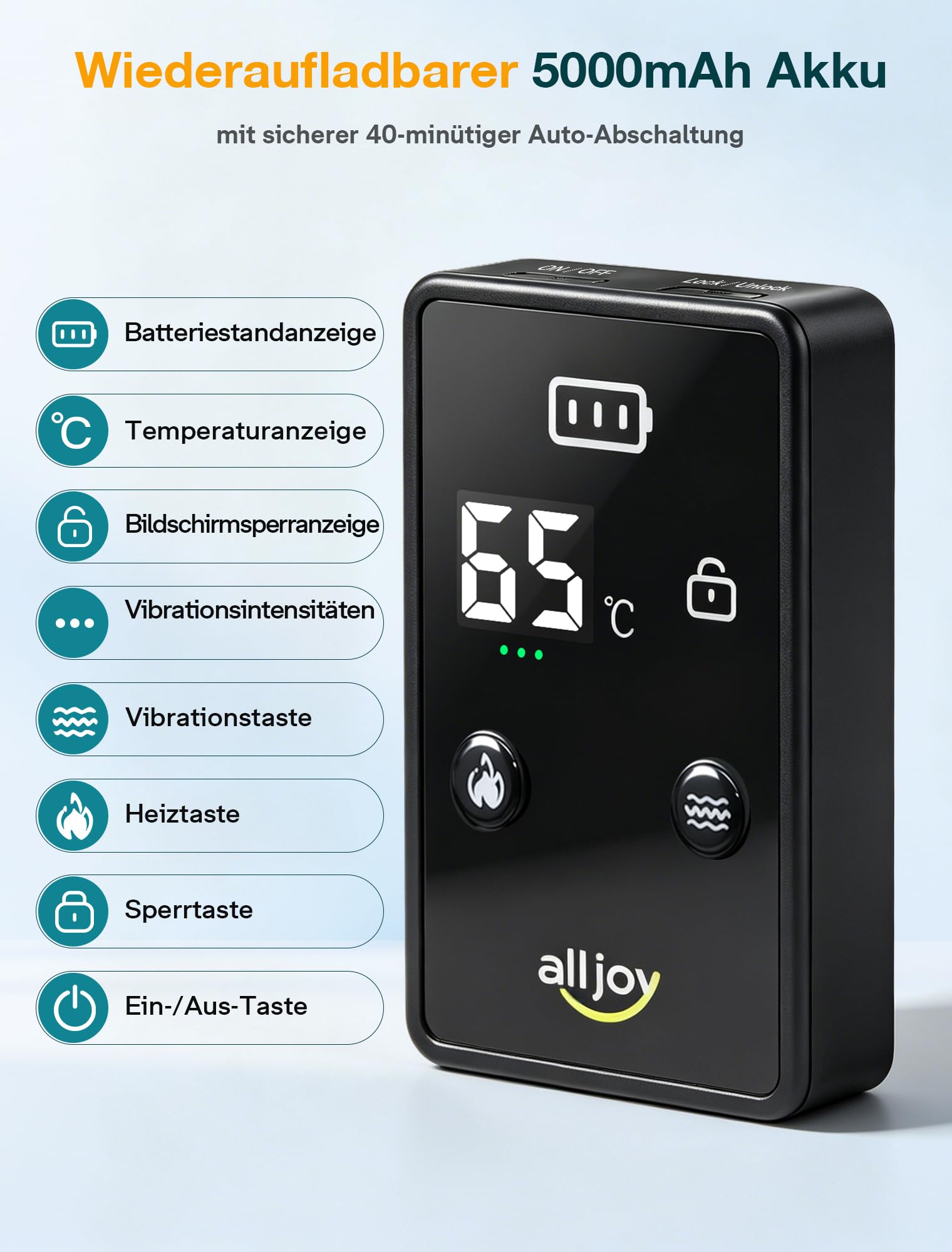 ALLJOY 170CM Wärmegürtel Rücken Heizkissen Kabellos Massagegerät, 5000mAh Heizkissen mit Abschaltautomatik, Wärmekissen für Rücken mit 5 Massagemodi 3 Wärmestufen, Geschenke für Männer Frauen
