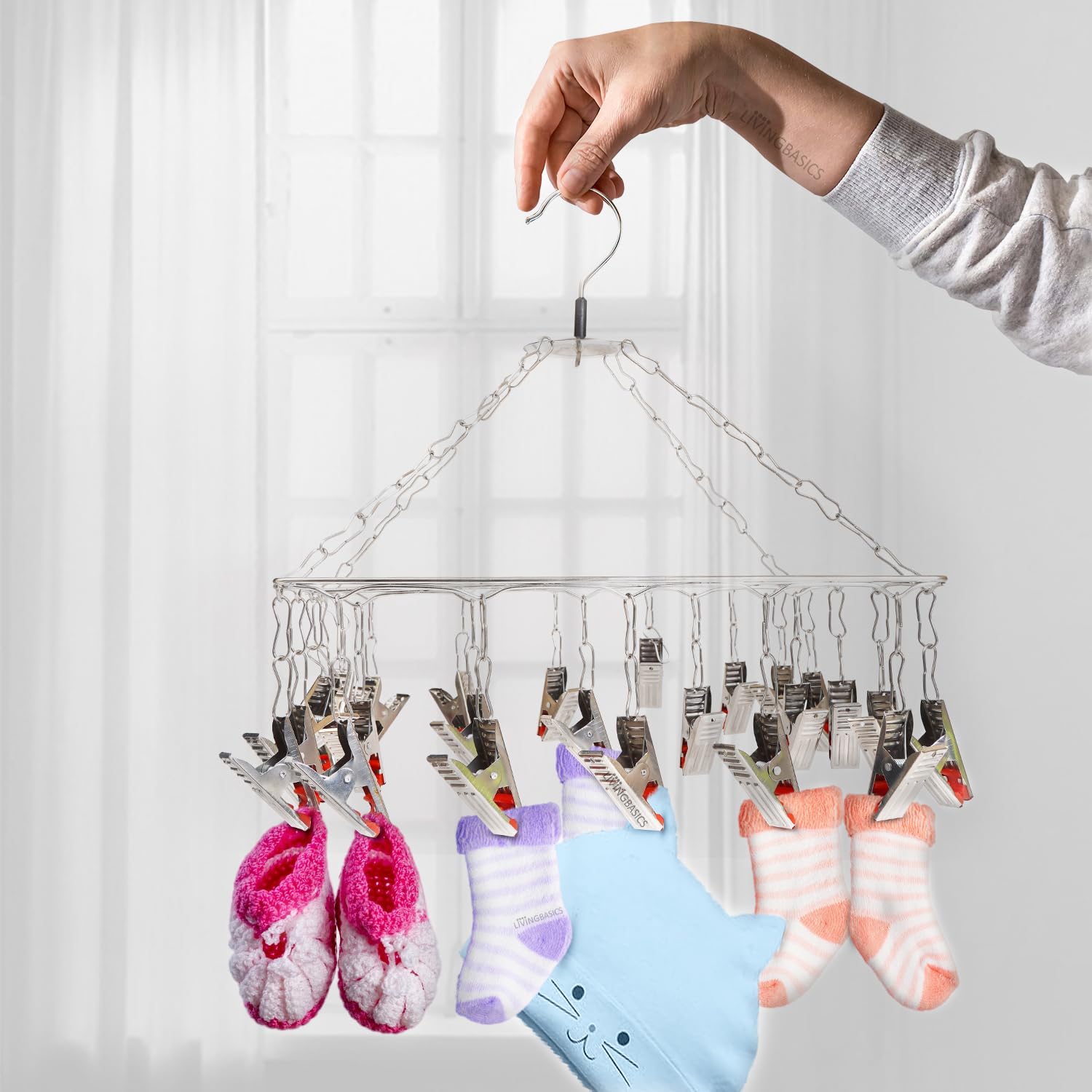 LIVINGBASICS 25 Clips Stainless Steel Square Cloth Hanger/Clothes Stand for Drying/Clothes Drying Stand/Hanger with Clips/Baby Clothes Dryer/Undergarments Hanger/Stand for Drying Clothes (B07Z5493LR) Amazon Price History, Amazon Price Tracker