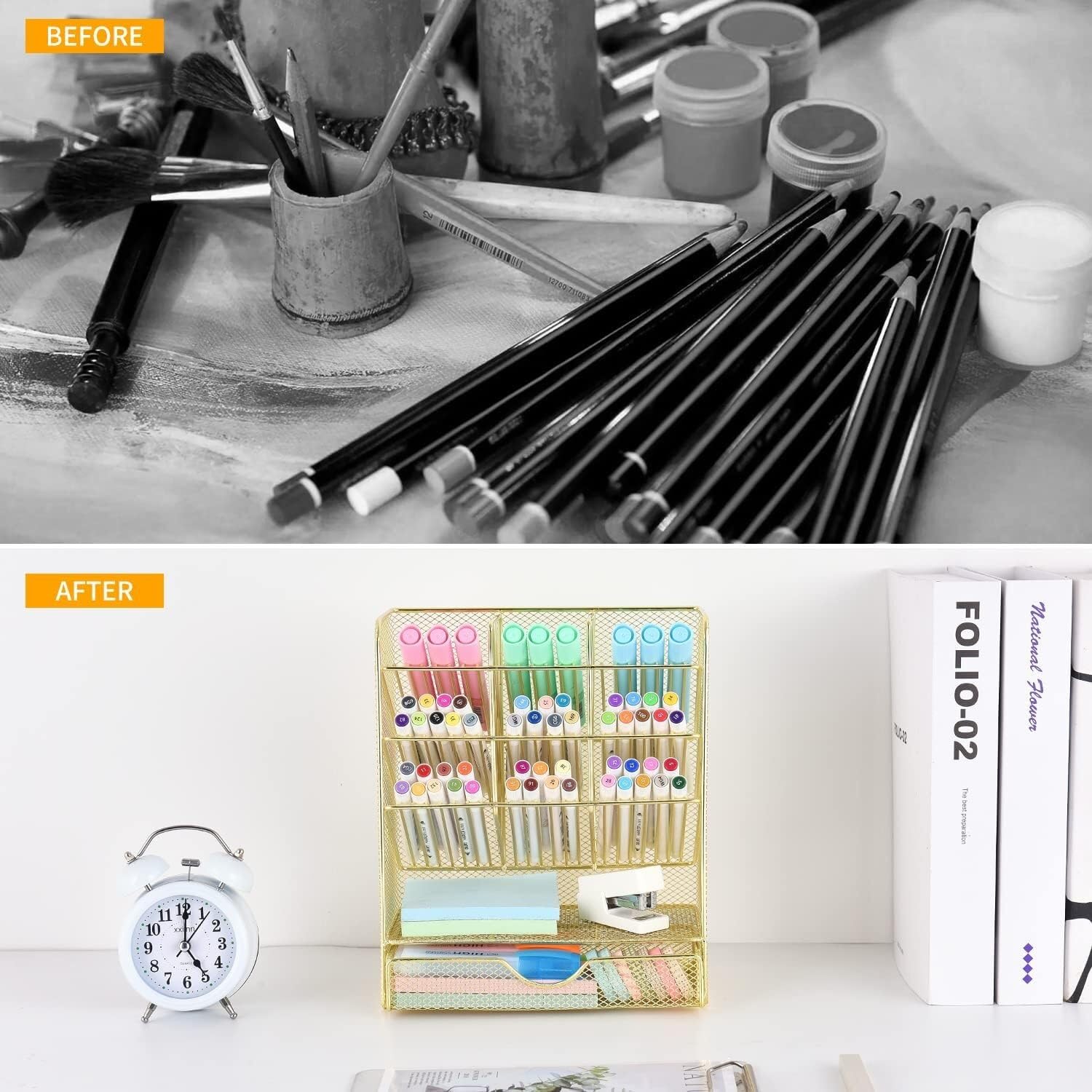 Schreibtisch Organizer Stiftehalter Schreibtisch Stifthalter Aus Metall, Stiftehalter Für Den Schreibtisch, Schreibtisch-Organizer Mit Schublade Für Schule, Zuhause, Kunstbedarf Organizer Büro ( Color