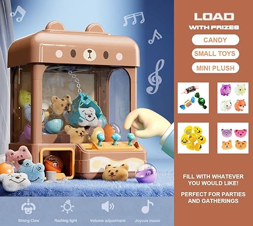 Miniatura 4 de Máquina de garras grande para niños y adultos con premios, sonido y luz ajustables, mini máquina expendedora para niñas y niños, juego de grúa