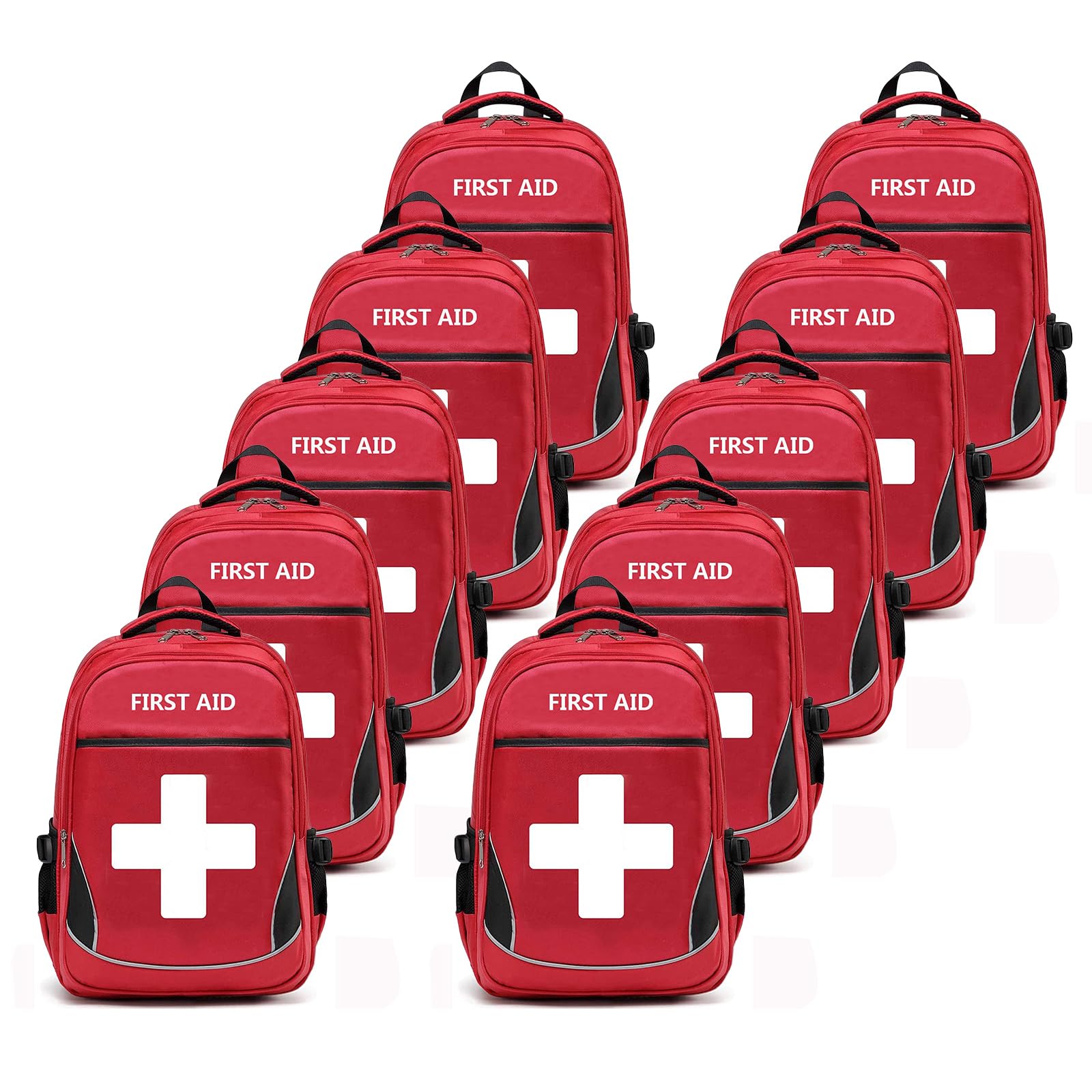 First Aid Bag Empty Red Emergency First Responder Trauma Multi-Pocket Traveling Field Trips Camping Essentials (Red, Pack of 10)