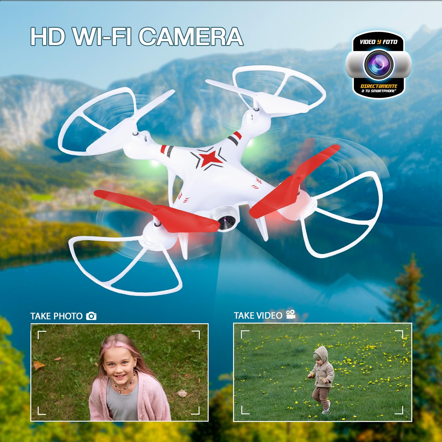 Flycam | Dron dla dzieci | Dron z kamerą dziecięcą i wideo | 3-biegowe drony sterowane radiowo, autolooping, automatyczny obrót | Kompatybilny z okularami wirtualnej rzeczywistości