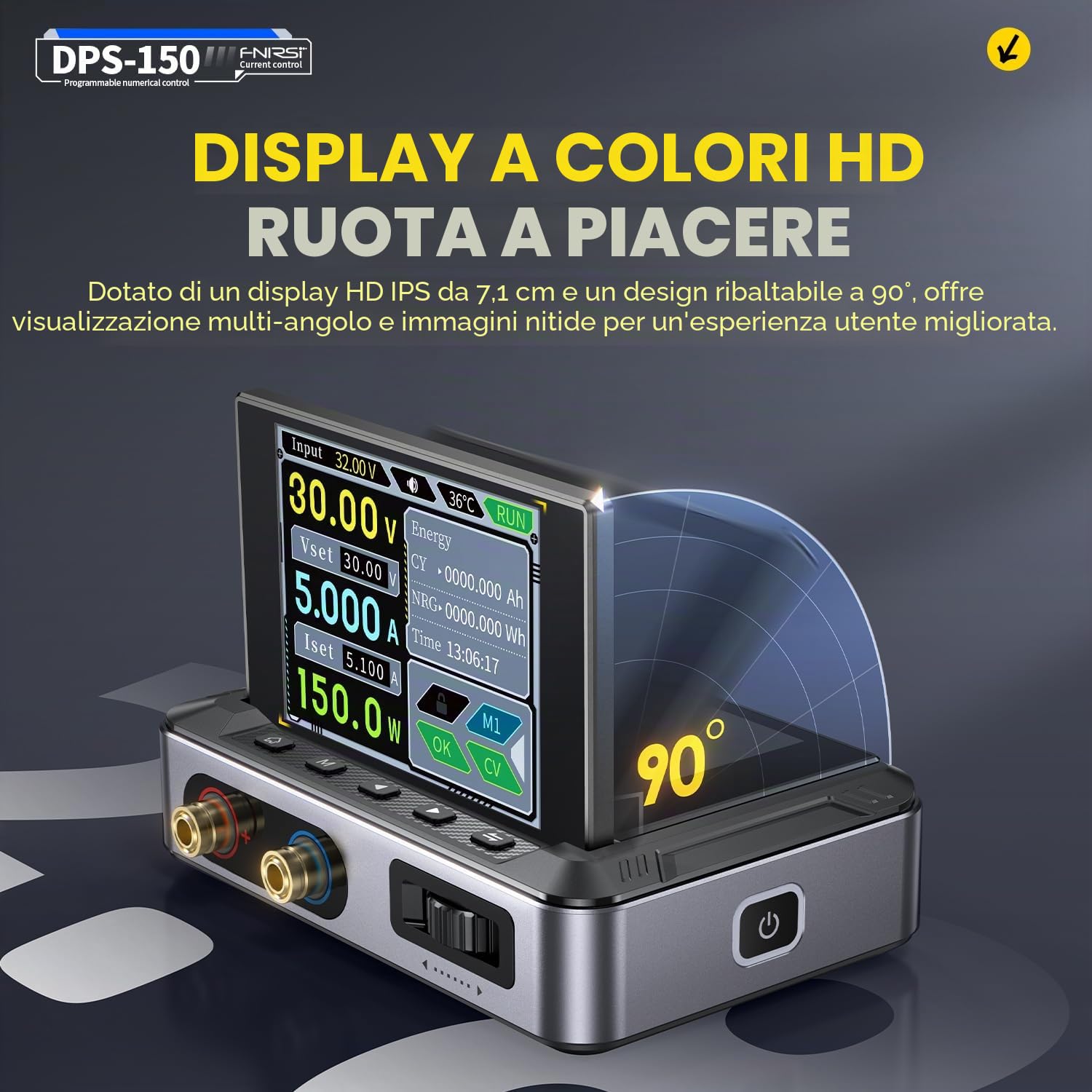 Alimentatore DC Variabile,DPS-150 Alimentatore CNC DC Regolabile da 30V 5A con Display IPS a 4 Cifre,Ondulazione di Potenza <20mV, Ingresso PD/QC/DC