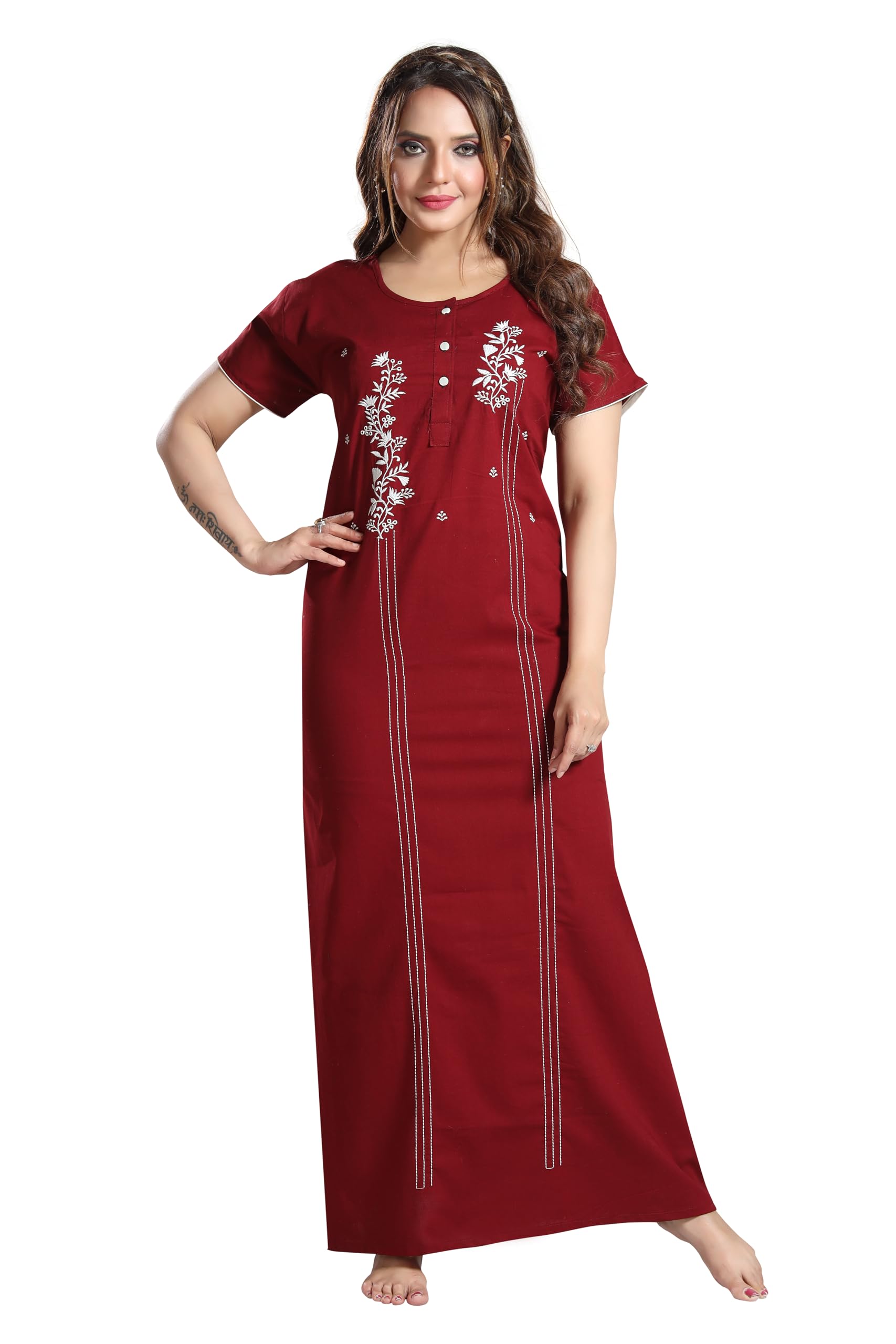 Women's Embroidered Pure Cotton Nighty (334)-image-28