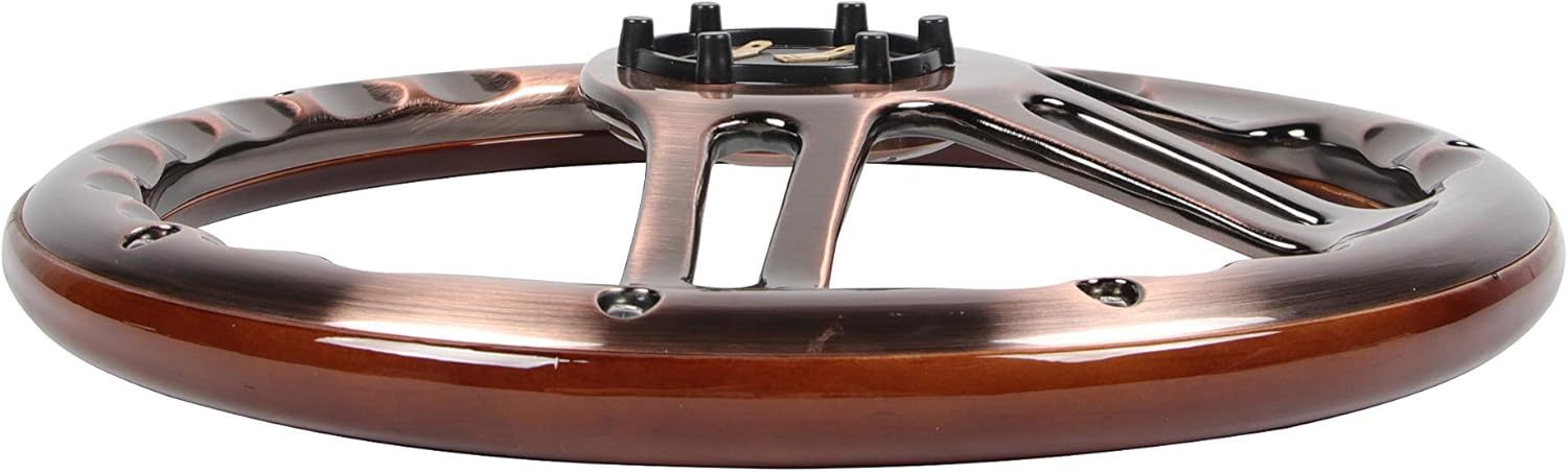 350mm 14" Inch Classic Nostalgia Style Wood Grain Bronze Steering Wheel Slotted 4 Spoke Steering Wheel Mahogany Wood Grip