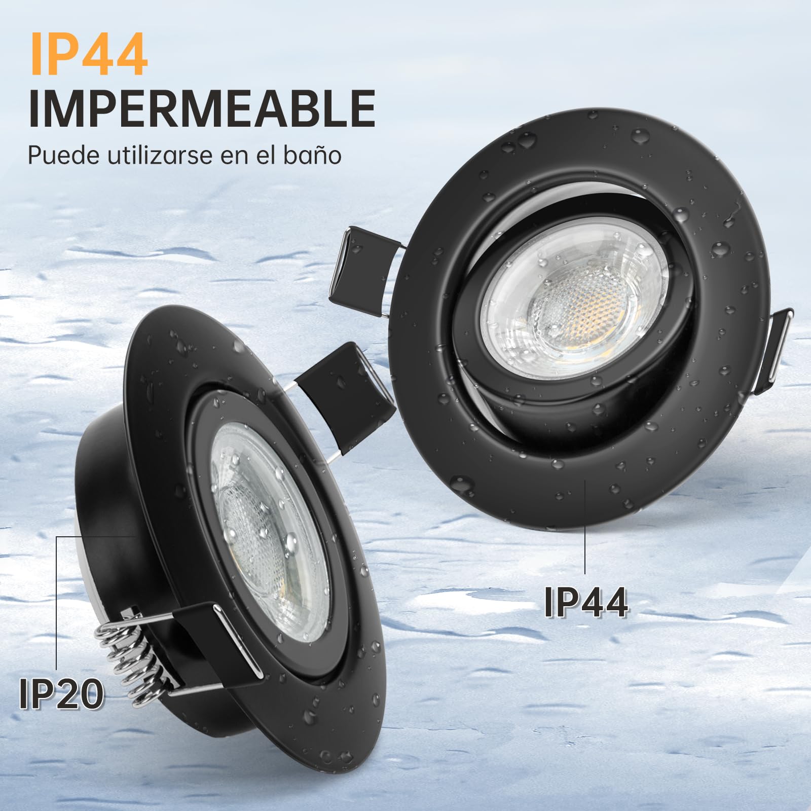 wowatt Downlight LED Empotrable Techo Negro Regulable 7W 2800K, Pack 10 | Bianca Calida 700LM 230V Metal Foco Empotrable Techo Rotable, IP44 Ojos de Buey LED Extraplano para Baño, Corte 68-75mm