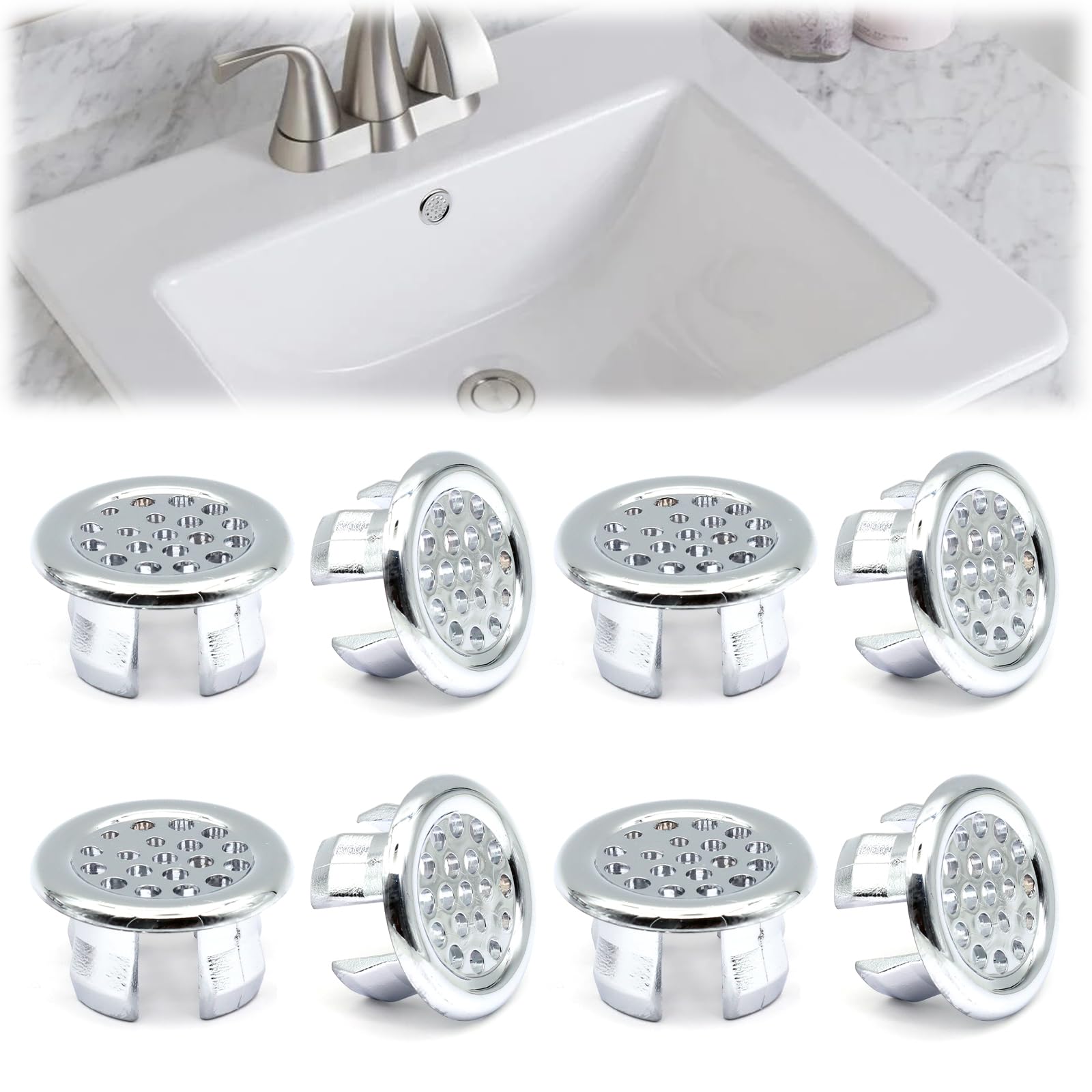 ZOCONE 8 Piezas Embellecedor Lavabo Agujero, Anillo Desbordamiento Embellecedor Rebosadero Lavabo, Anillo Hueco Agujero Redondo Tapa Rebosadero Lavabo Inserto para Fregadero, Baño, Cocina