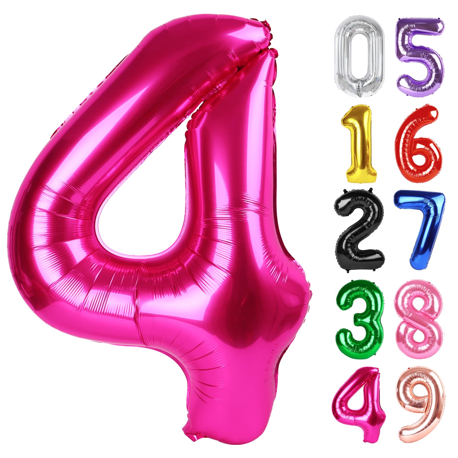 Hot Pink Number 4 Balloon 40 Inch, 4th Birthday Decorations Men Women