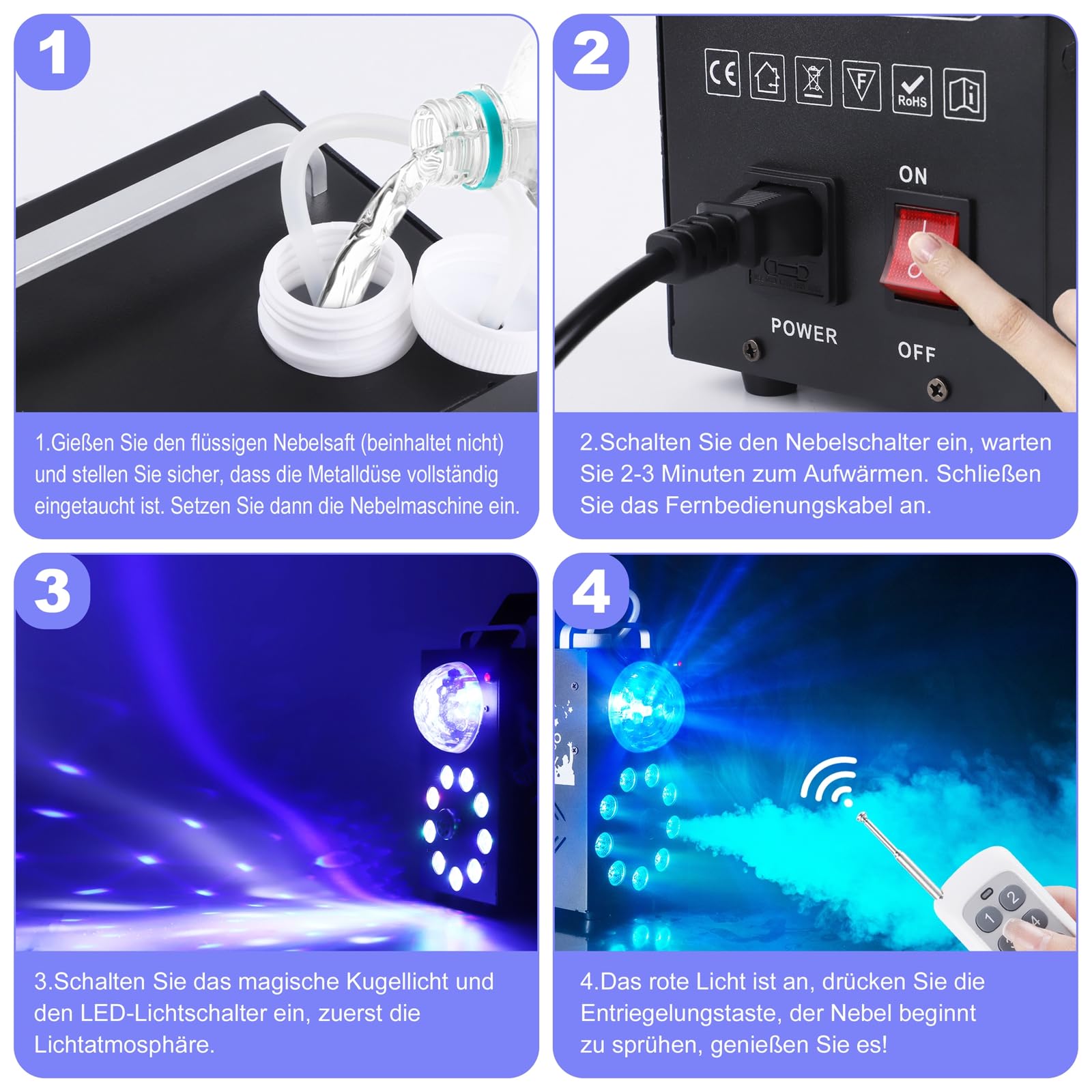 Máquina De Humo con Bola de Discoteca,Máquina de Humo con Efecto de Luz RGB de 9 LED,Mini Máquina de Humo de 700W con Función de Ciclo Automático con Control Remoto Inalámbrico Para Fiesta de Discotec