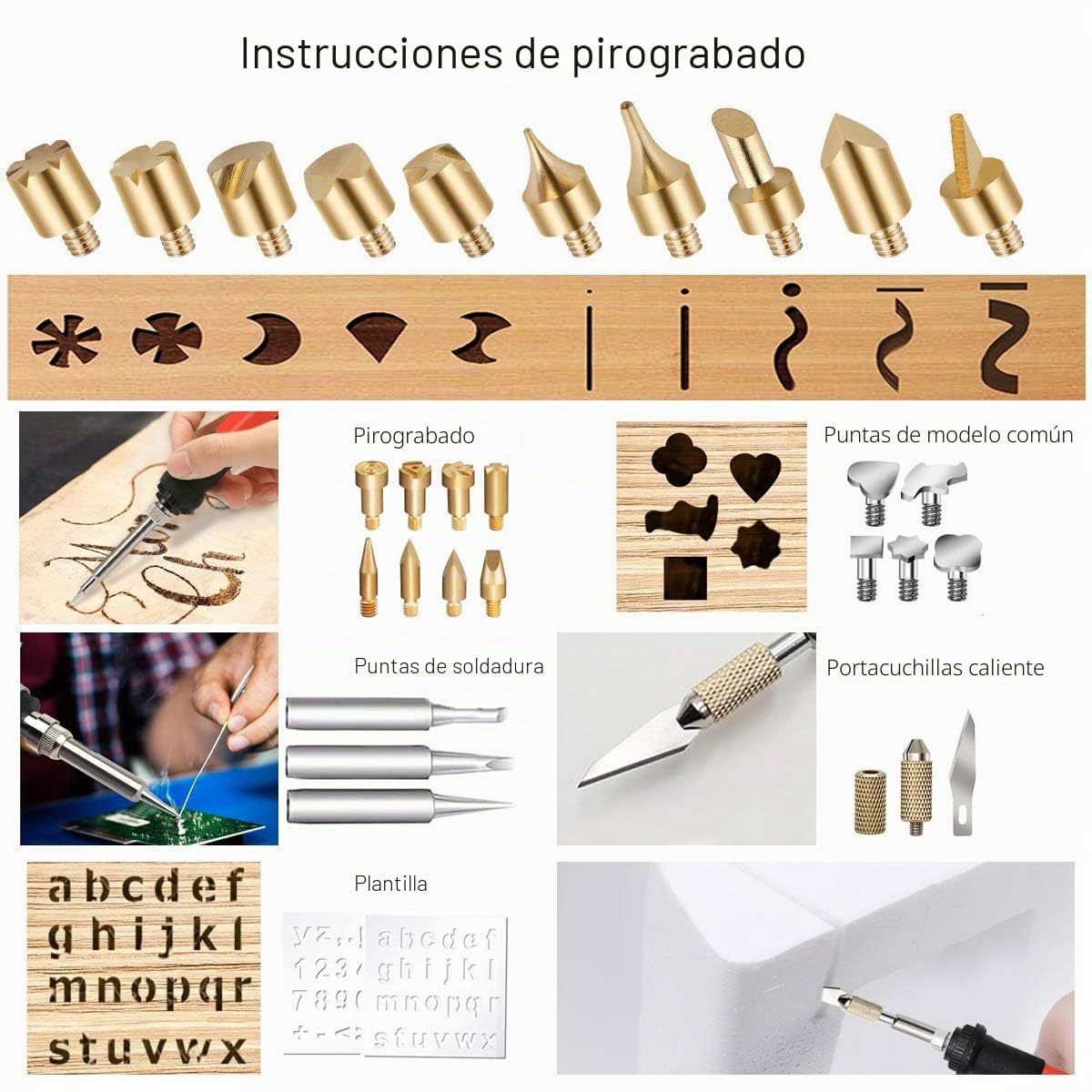 45pcs Kit Pirograbador De Madera，Kit Pirograbadores EléCtrico De 60w Con Temperatura Regulable Entre 200°C Y 500°C.Para Madera, Cuero Y Grabados (1)