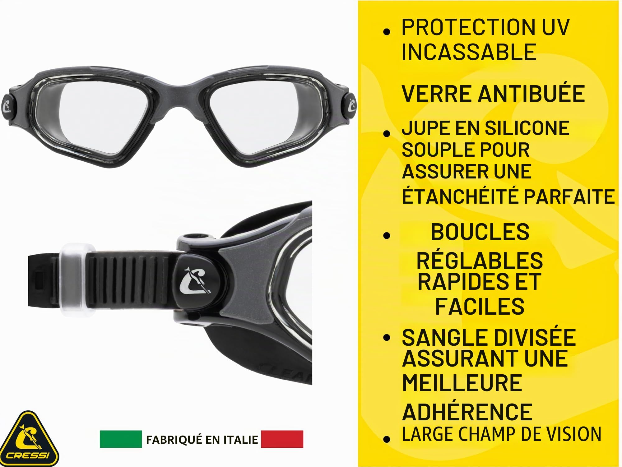 CRESSI Clear Eyes Goggles - Lunettes de Natation Unisexe en Silicone pur avec Traitement Moléculaire Anti Buée de la Lentille, Taille Unique