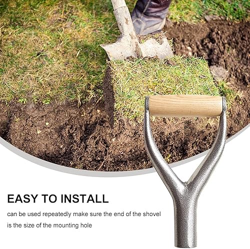 Miniatura 7 de SYCOOVEN Mango de agarre en D, mango de repuesto de pala de metal con mango de pala de agarre de madera para herramienta de rastrillo de excavación