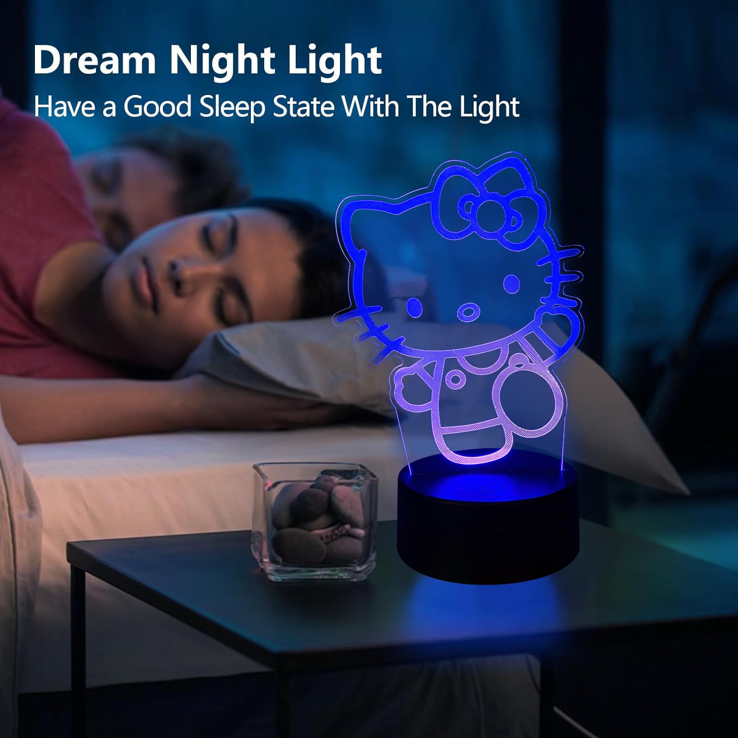 Lampara Gato, Kitty Accesorios 3D Tridimensional Luz Quitamiedos Infantil, Control Táctil Inteligente 7 Colores LED Lámpara Cabecera, Adecuado Para Niños Y Niñas Regalo Cumpleaños, Regalo Navidad