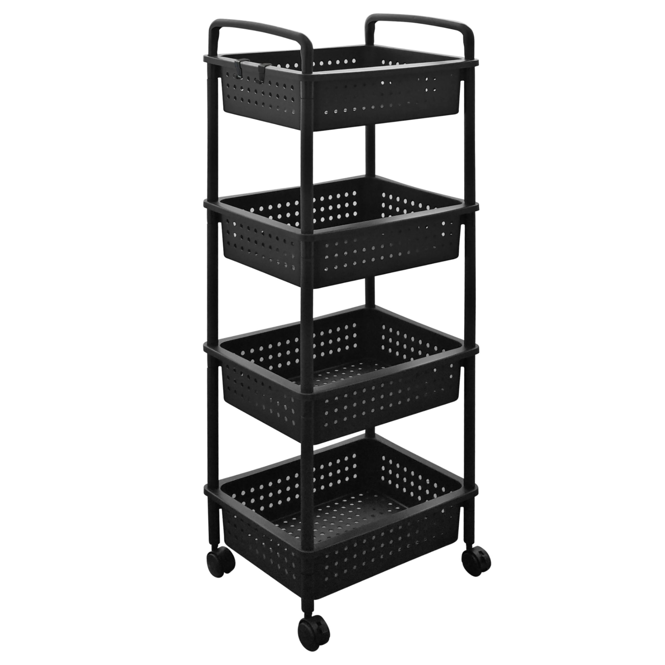 ABBAware 4 Basket Trolley Cart, Rolling Storage Multi-Functional Cart with Reinforced Castors, Home Organizing, Black