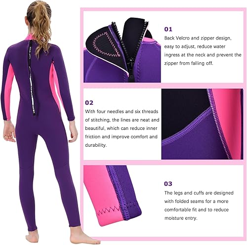 Miniatura 5 de TBLUITE Traje de neopreno para niños y niñas en agua fría, 0.118 pulgadas y 0.079 pulgadas con cremallera trasera de neopreno cortolargo para