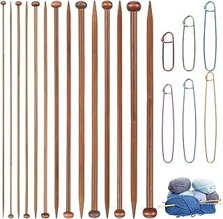 Elegaperma Bamboo Knitting Needles Set,7 Pairs Smooth Bamboo Knitting Needles with 6 Sizes Stitch Holder for Beginners,Wooden Knittings Needle for Sweaters,Scarves,Shawls(2/3/4/5/6/7/8 MM)