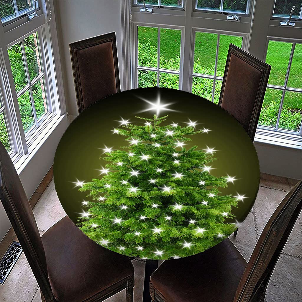 Treer-Shop B Treer Christmas Round Tablecloth Waterproof Wipeable, 3D Christmas Tree Print Circular Tablecloths Fitted Elastic Edged Xmas Table Cover Decoration For Kitchen Picnic Outdoor Indoor (,120Cm)