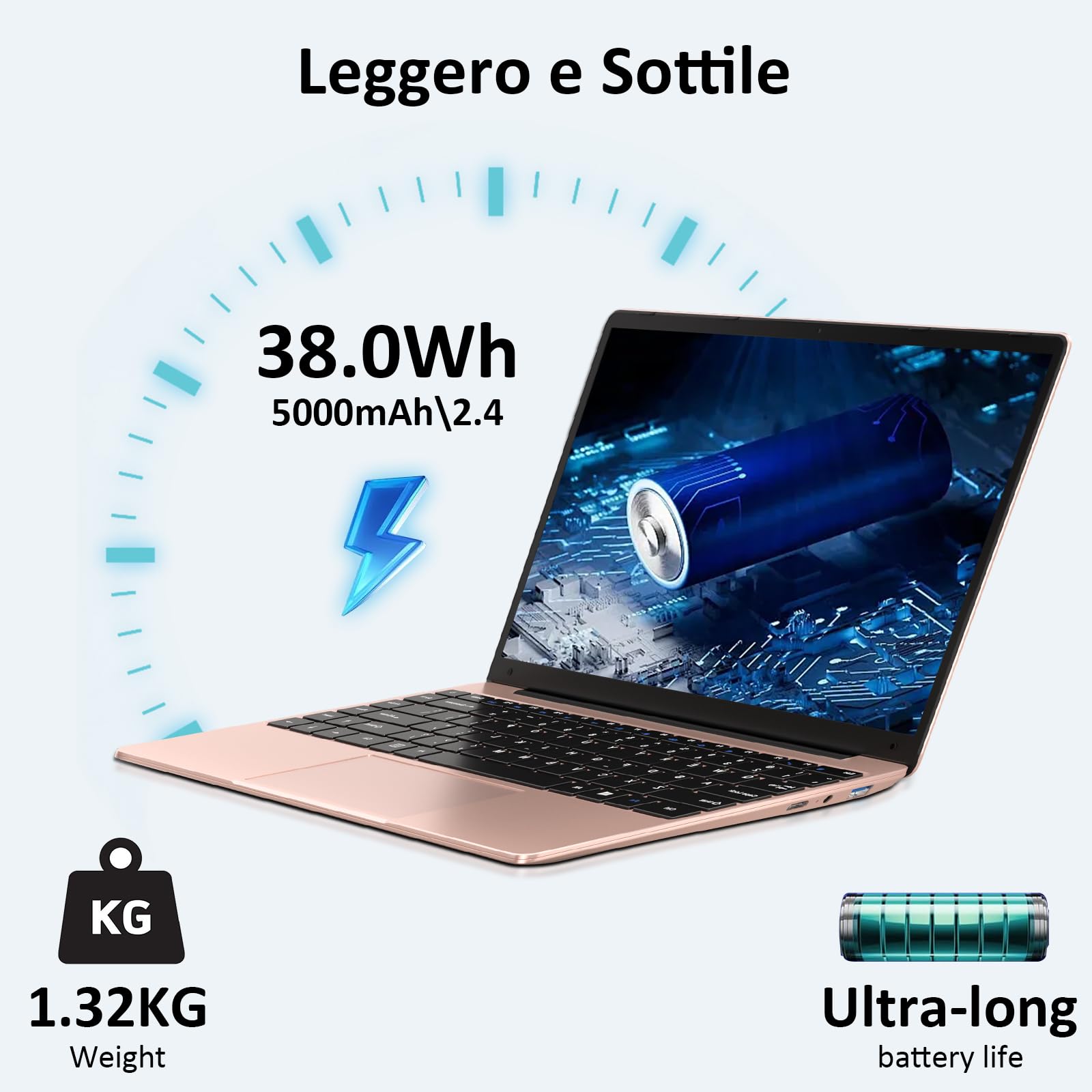 bvate PC Portatile 14 pollici Notebook Win 11 upto 2.8 GHz 256 GB ROM Supporta l'espansione SSD 1TB Celeron N4020 2.4G+5G WiFi 4.2 USB HDMI Tastiera italiana membrana mouse senza fili-Gold