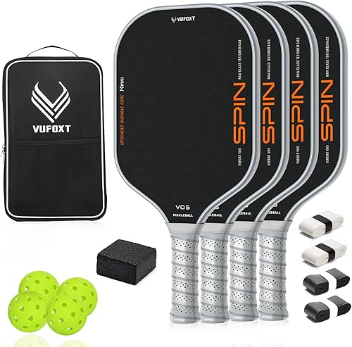 Paleta de pickleball, pala ligera de carbono crudo y superficie de fibra de vidrio con núcleo de panal de polipropileno de 0.555 pulgadas (0.551