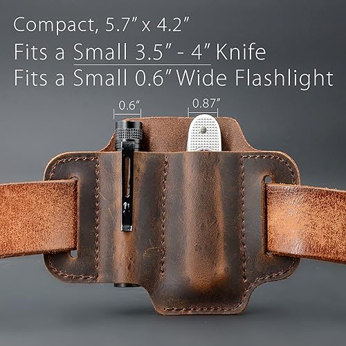 Miniatura 2 de Funda organizadora de cuero EDC para cinturón multiherramienta plegable herramientas de linterna táctica, bolsa de bolsillo EDC para cuchillos EDC.