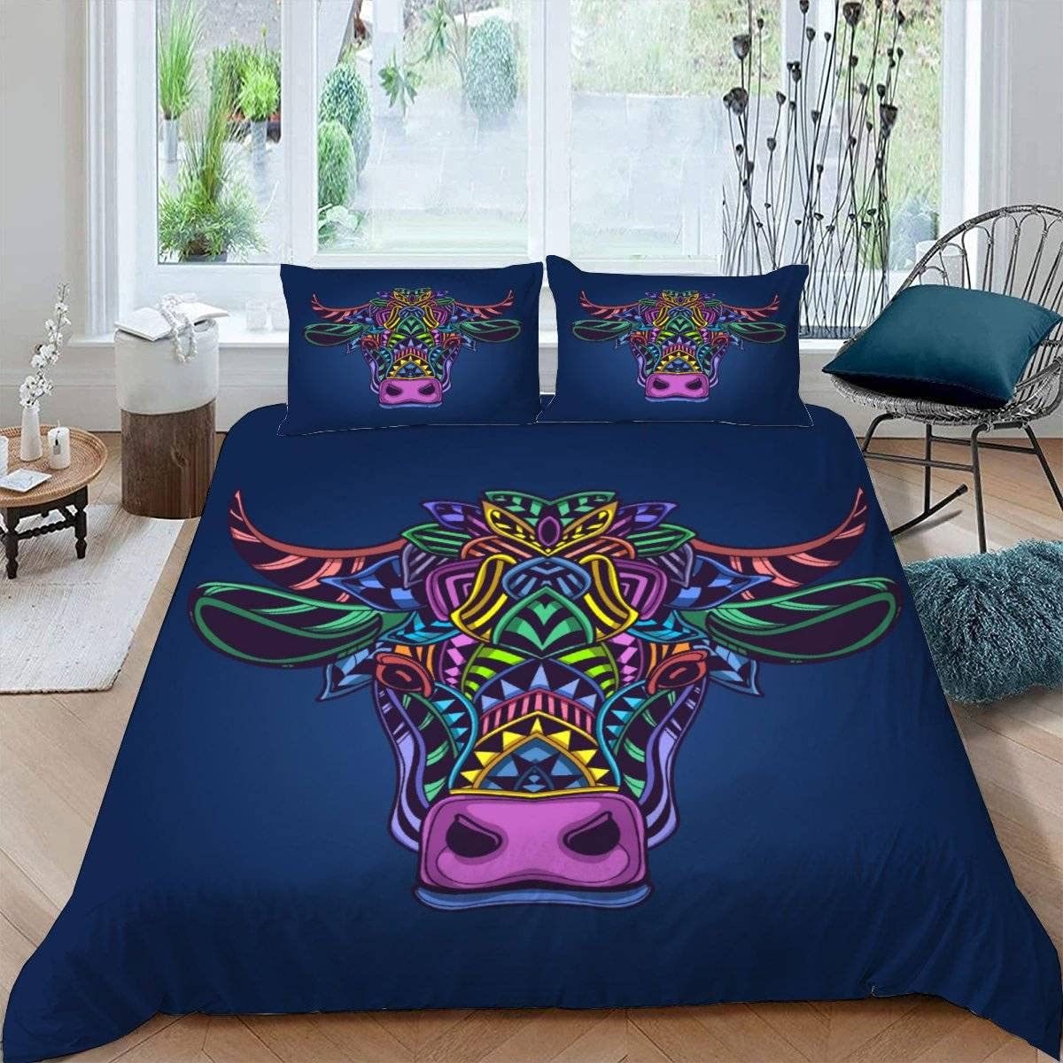 RFFLUX 3D Cows Double Bedding Duvet Cover Set 3 Pieces 200x200 Ultra Soft Microfiber Bohemia Abstract Cow Comforter Cover with Zipper Easy Care Quilt Cover with 2 Pillowcase for Room Decor — image 1