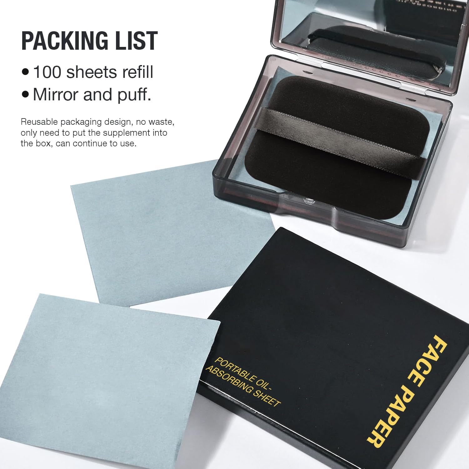 LERFOT Premium Natural Oil Blotting Sheets for Face - 1x100 Sheets Thick Blotting Paper for Oily Skin - Dispensable Portable Pack - Reduce Skin Acne - Makeup Friendly (Compact Box Charcoal)