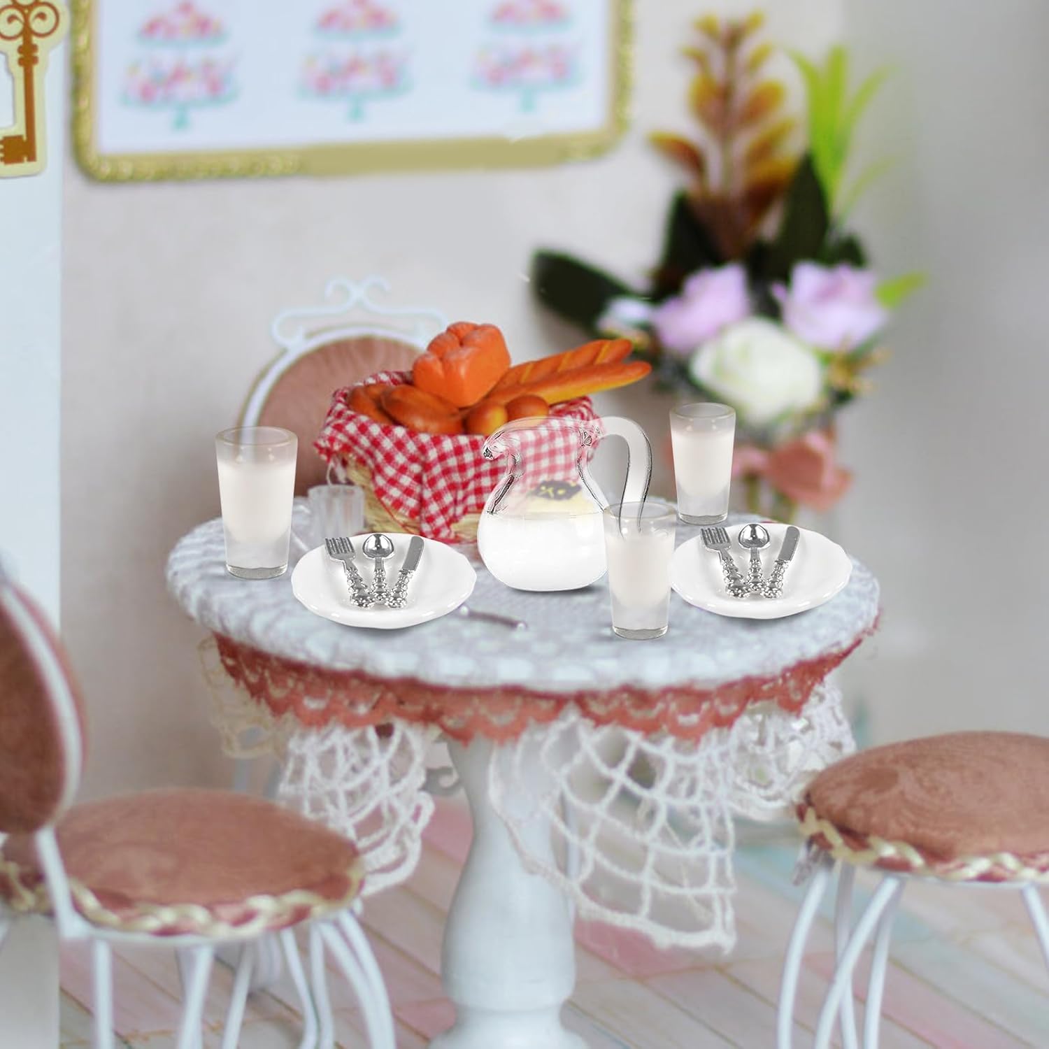 37 Pezzi Set Di Miniatura Accessori Per Casa Delle Bambole, 1:12 Accessori Casa Delle Bambole In Miniatura, Accessorio In Miniatura Per La Cucina, Piatti E Posate Miscelatore Mattarello Farina