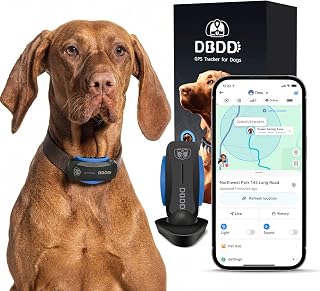 DBDD Hund GPS Tracker, Smart Waterproof Tracker mit Echtzeit-Standort, Fluchtwarnungen, Aktivitätsmonitor, iOS & Android kompatibel, für Hunde ab 18 kg (Schwarz)