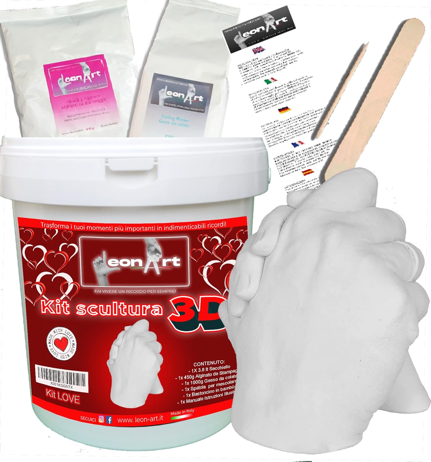 Leonart Kit Calco Mani Coppia Completo Alginato, Gesso, Secchio