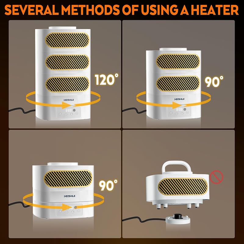 MEISHILE 1350W Elektromos Fűtőventillátor Távirányítóval, 120° Lengő, Csendes Hőlégfúvó Időzítővel