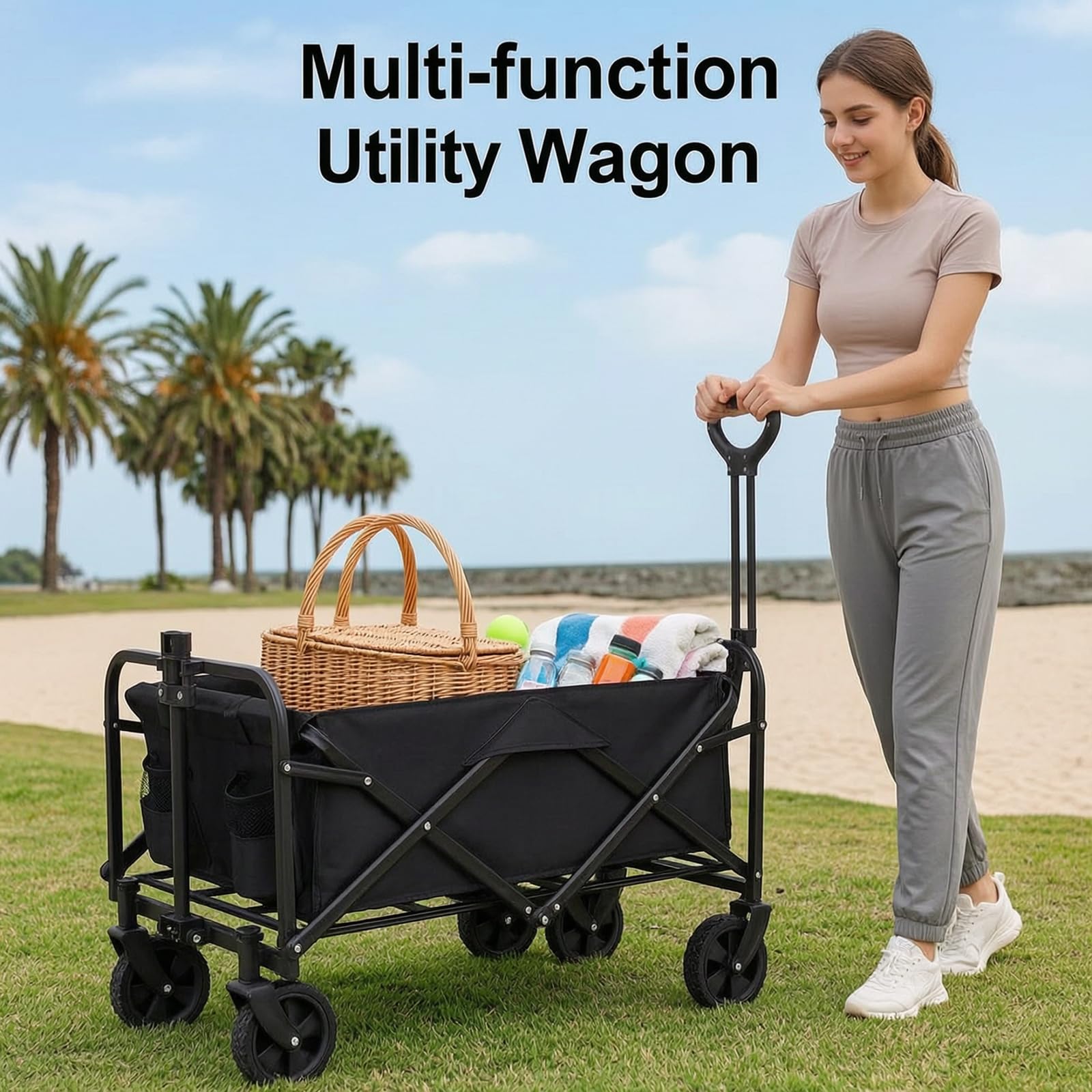 Carrello pieghevole 150 kg, carrello pieghevole, manico regolabile, 100 l