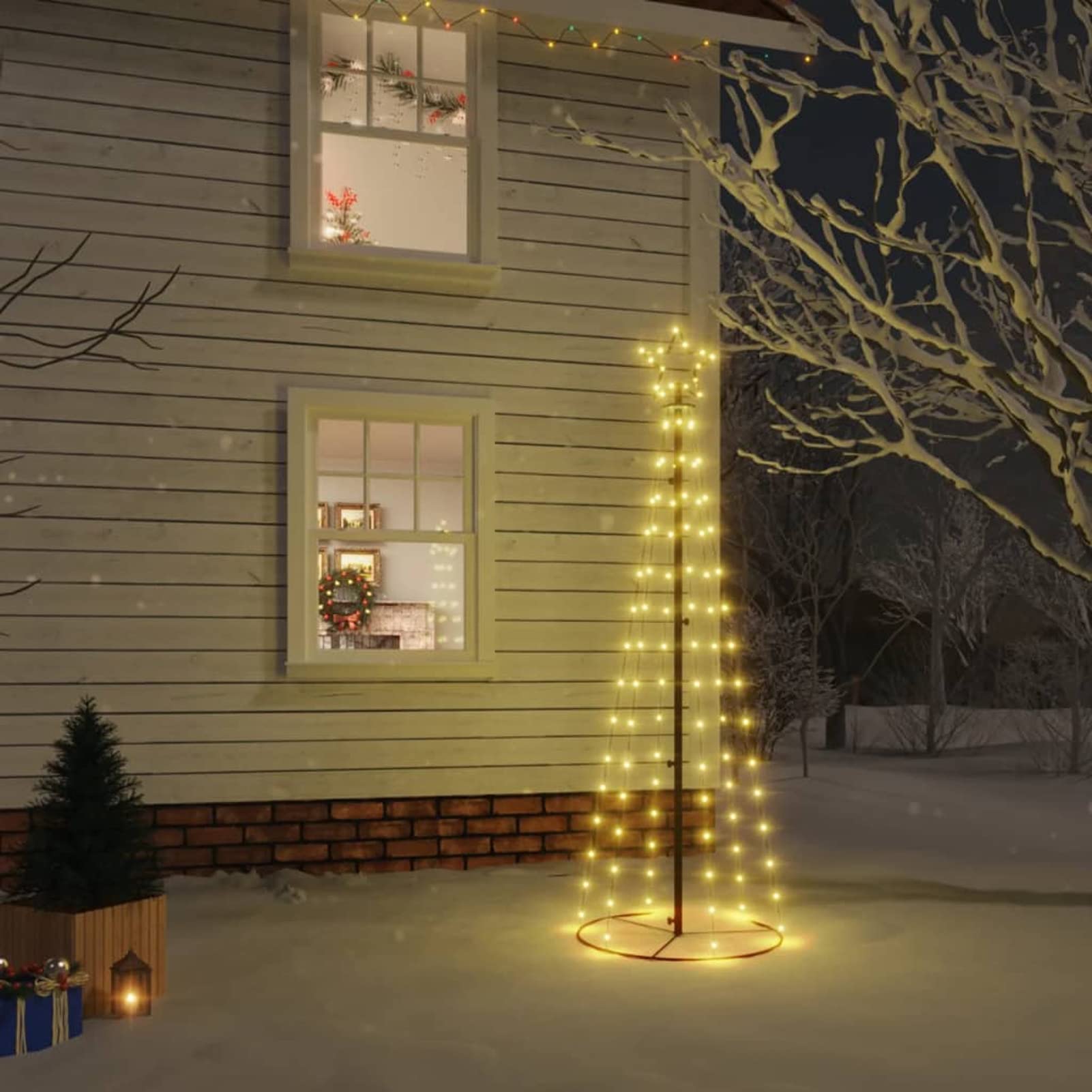 Tidyard Weihnachtsbaum Kegelform Tannenbaum Lichterbaum Weihnachtsdeko Stern Beleuchtung Außen Beleuchtet Lichterkette Warmweiß 108 LEDs 70 x 180 cm (Durchmesser x H)