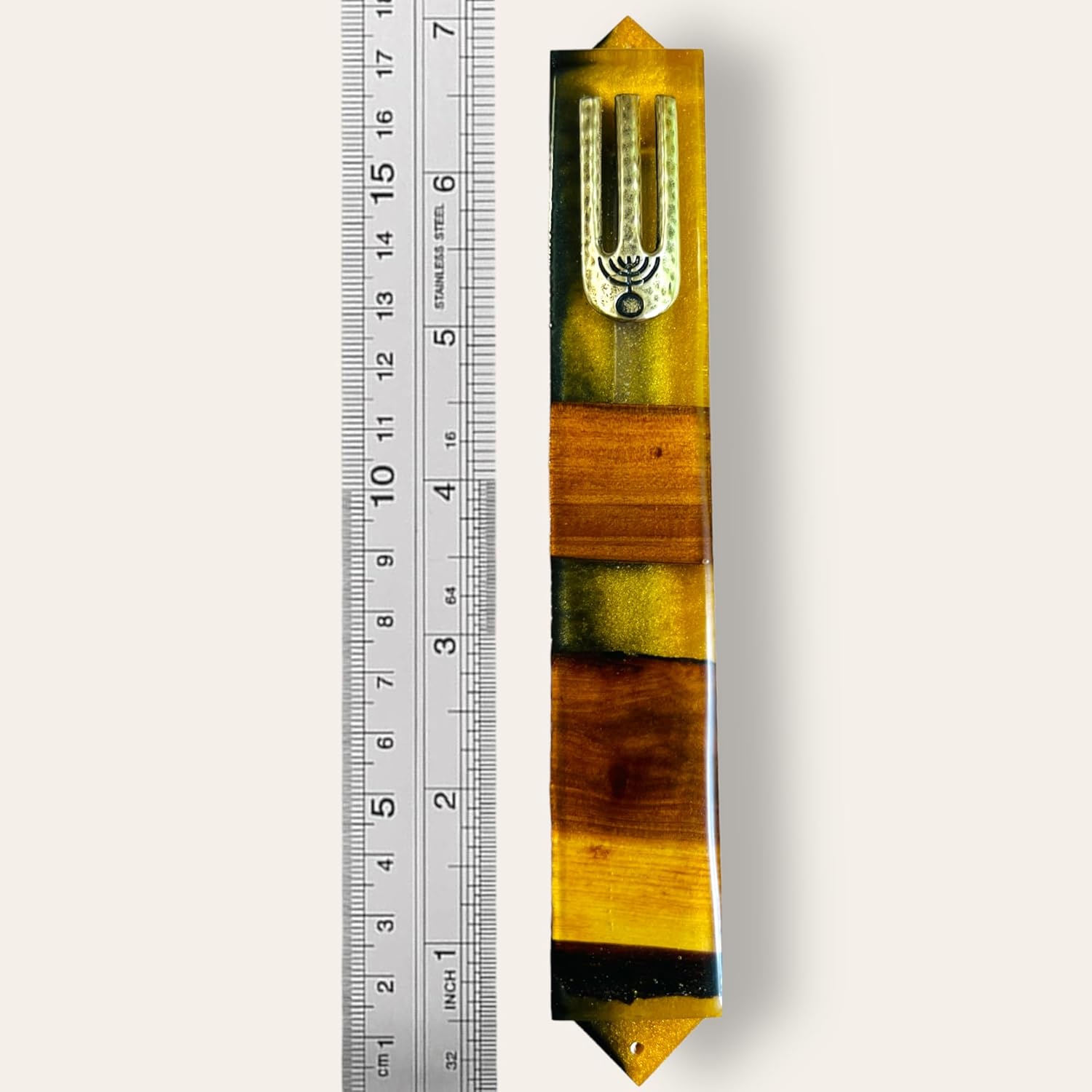 Black & Gold Oak Wood Mezuzah - Handcrafted Epoxy Resin Israeli Mezuza - Premium Judaica Gift from The Holy Land