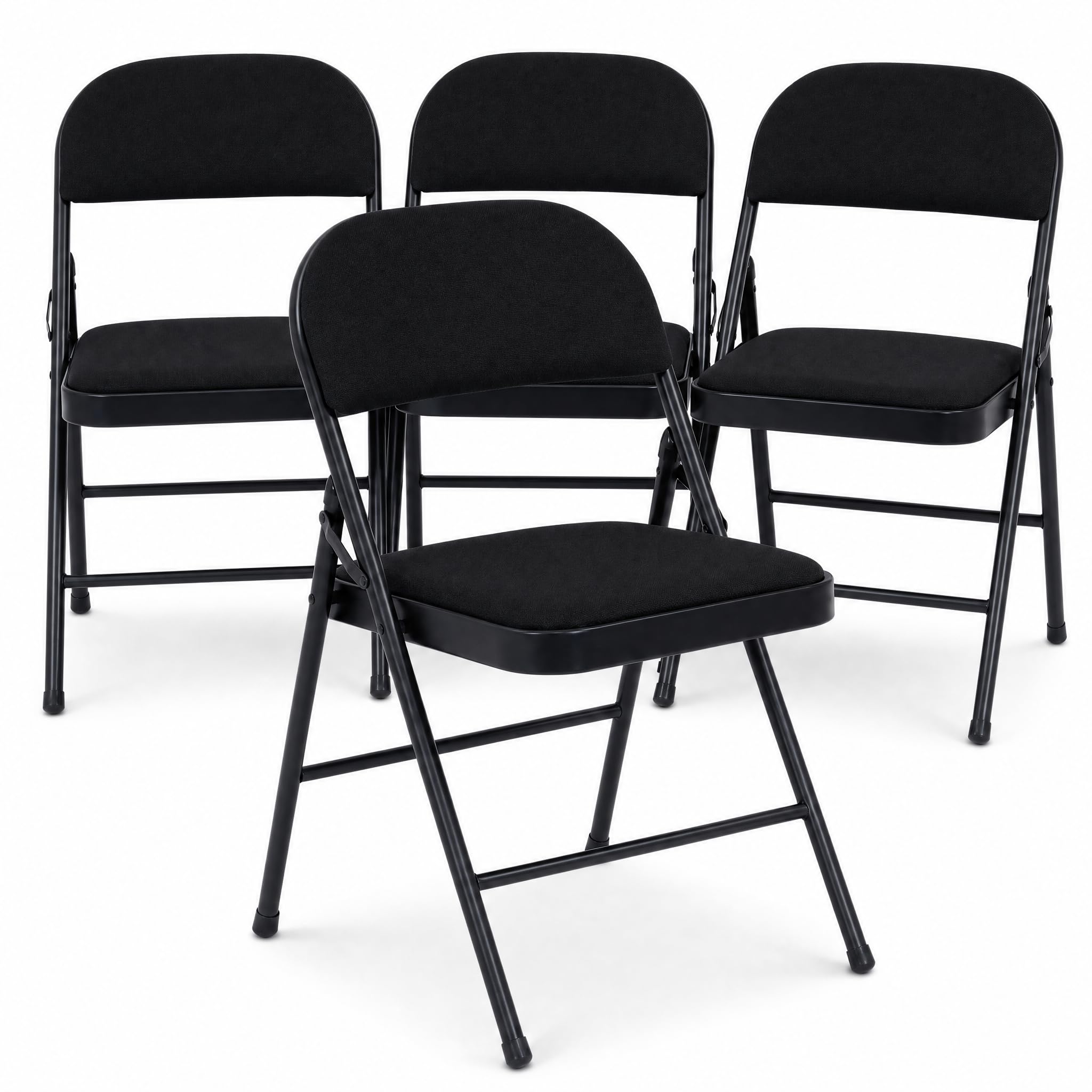 Bravich Folding Chairs Set of 4, Padded Fabric Foldable Dining Office Bedroom Vanity Chairs with Steel Frames, Fold Flat for Easy Storage, Black, Pack of 4 โ image 1