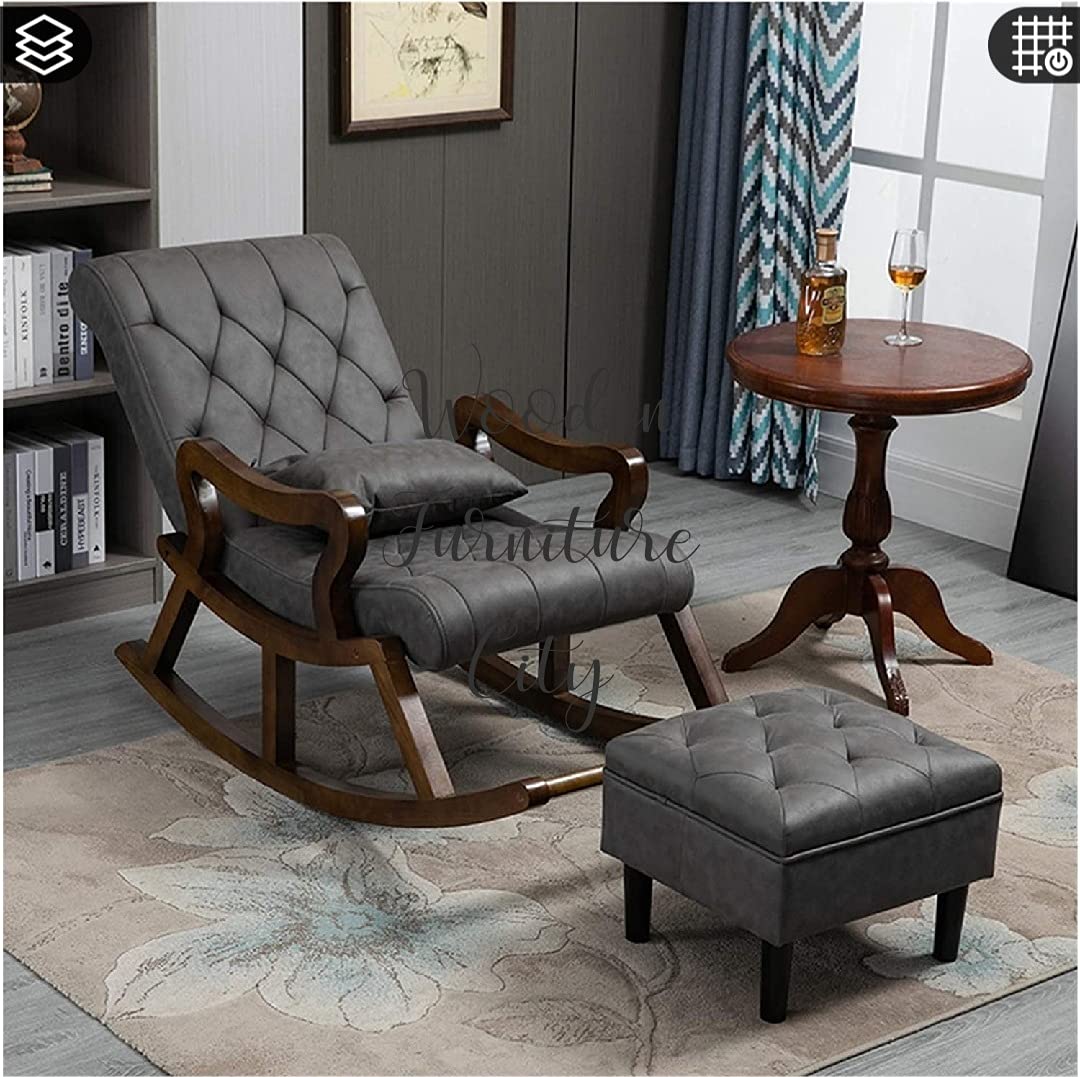 Wooden Furniture City Teak Wood Traditional Rocking Tropical Comfortable and Simple Designed Rocking Chair Chair (Swed Grey) (B09FH4QCHY) Amazon Price History, Amazon Price Tracker