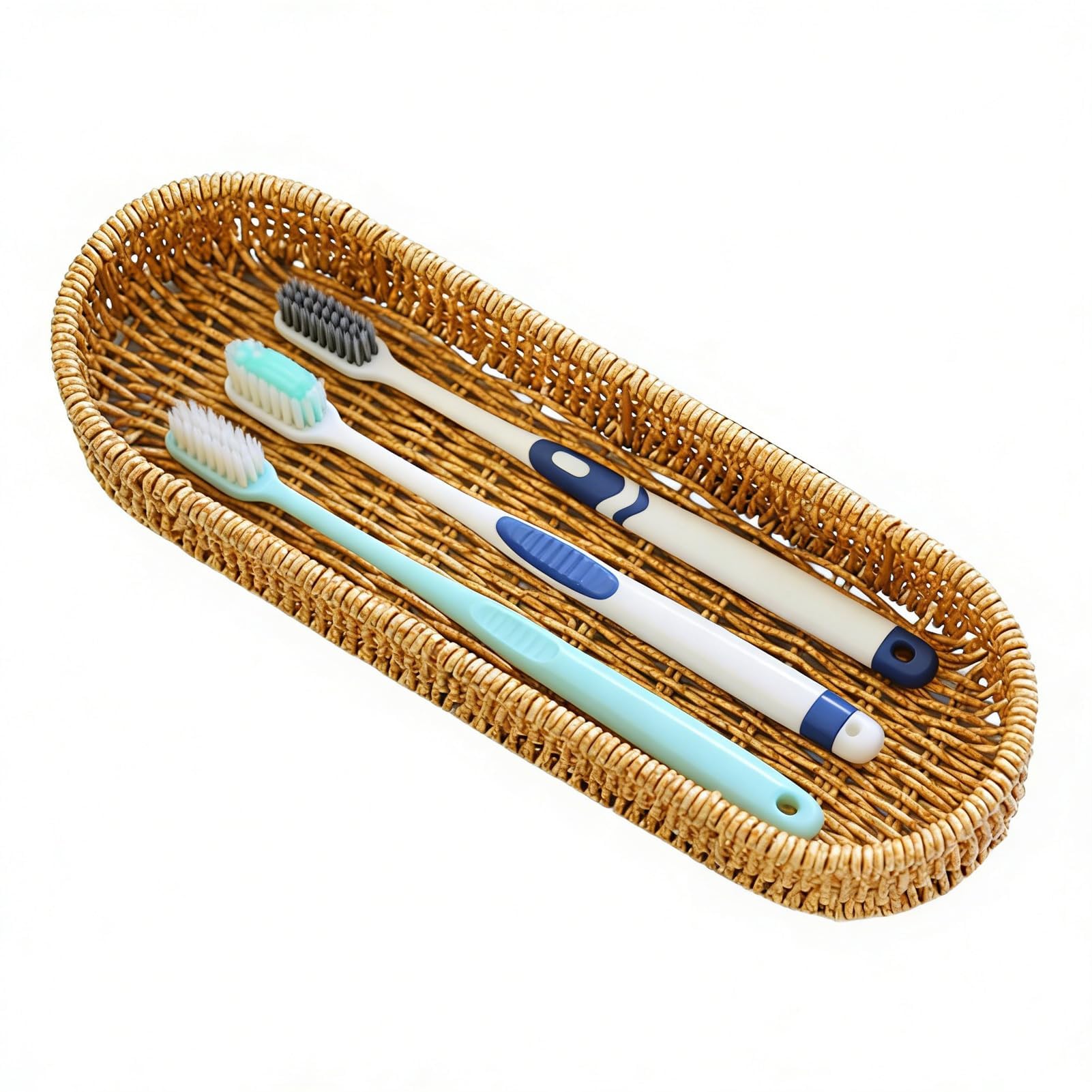 Cesta organizadora de utensilios – Soporte de almacenamiento de cocina para encimera, contenedor tejido con compartimentos multisección, organizador de mesa para comedor y despensa