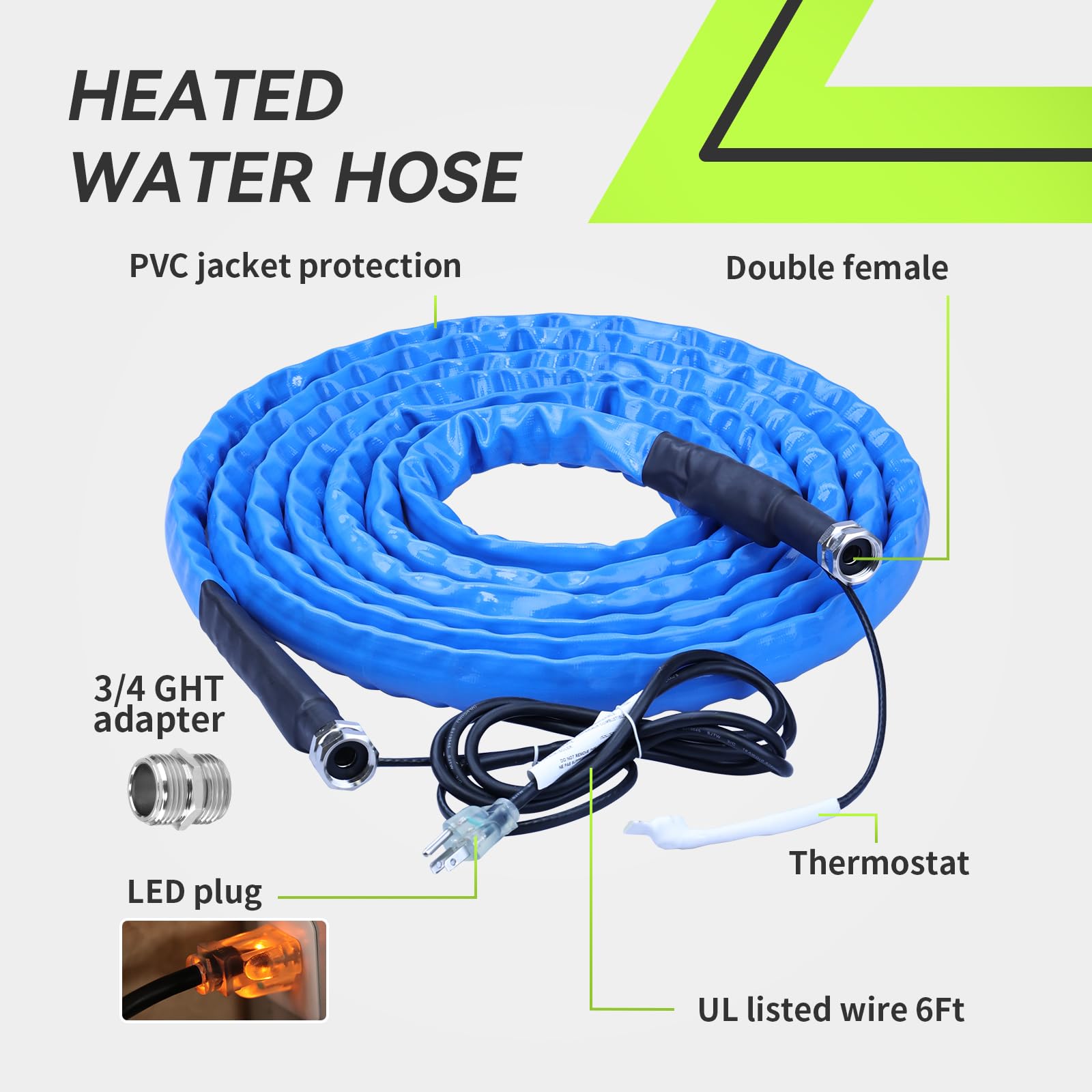 RVMATE Tubo dell'acqua riscaldata per camper, 30,5 m, antigelo, con termostato a risparmio energetico, per camper, casa, giardino, accessori per camper