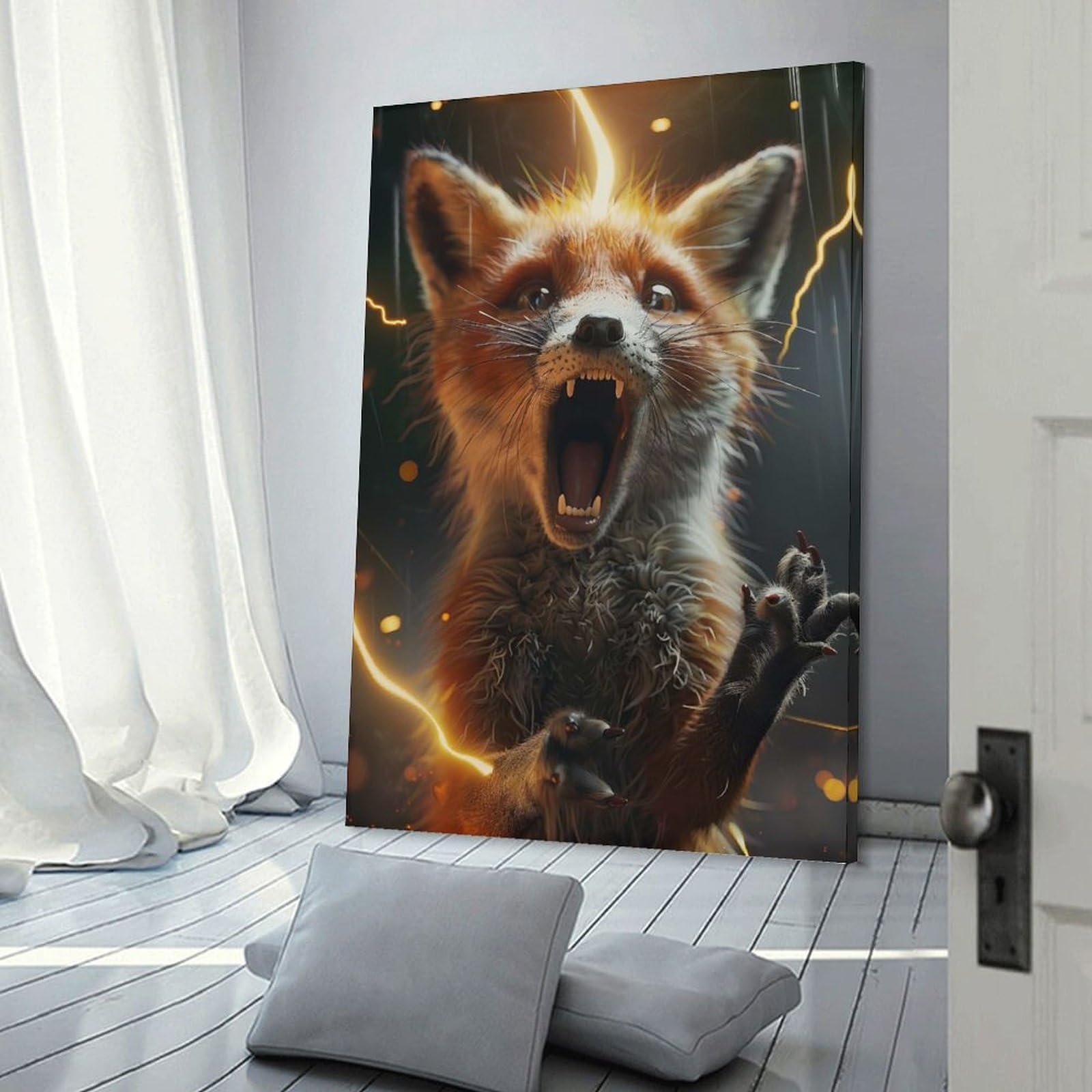 Junmoney Canvas Wall Art Fox Lightning, 16x24inch(40x60cm), for New Homes, Bedrooms Or Workspaces, Canvas Artwork with Gifting Potential