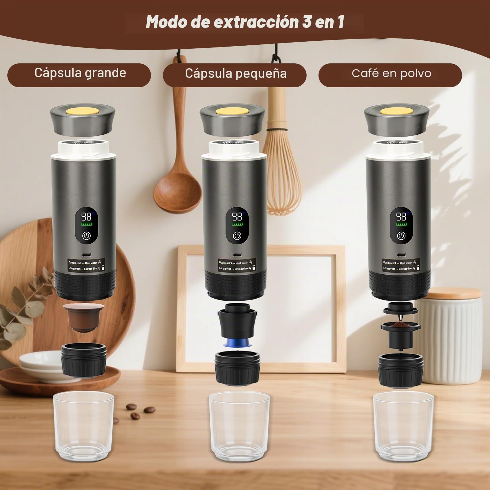 Cafetera Portatil Capsulas Mini Cafetera, Cafetera De Tres En Uno Con USB, Compatible Con Cápsulas De Café Y Polvo De Café, Adecuado Para Acampar, Trabajar Y Caminar