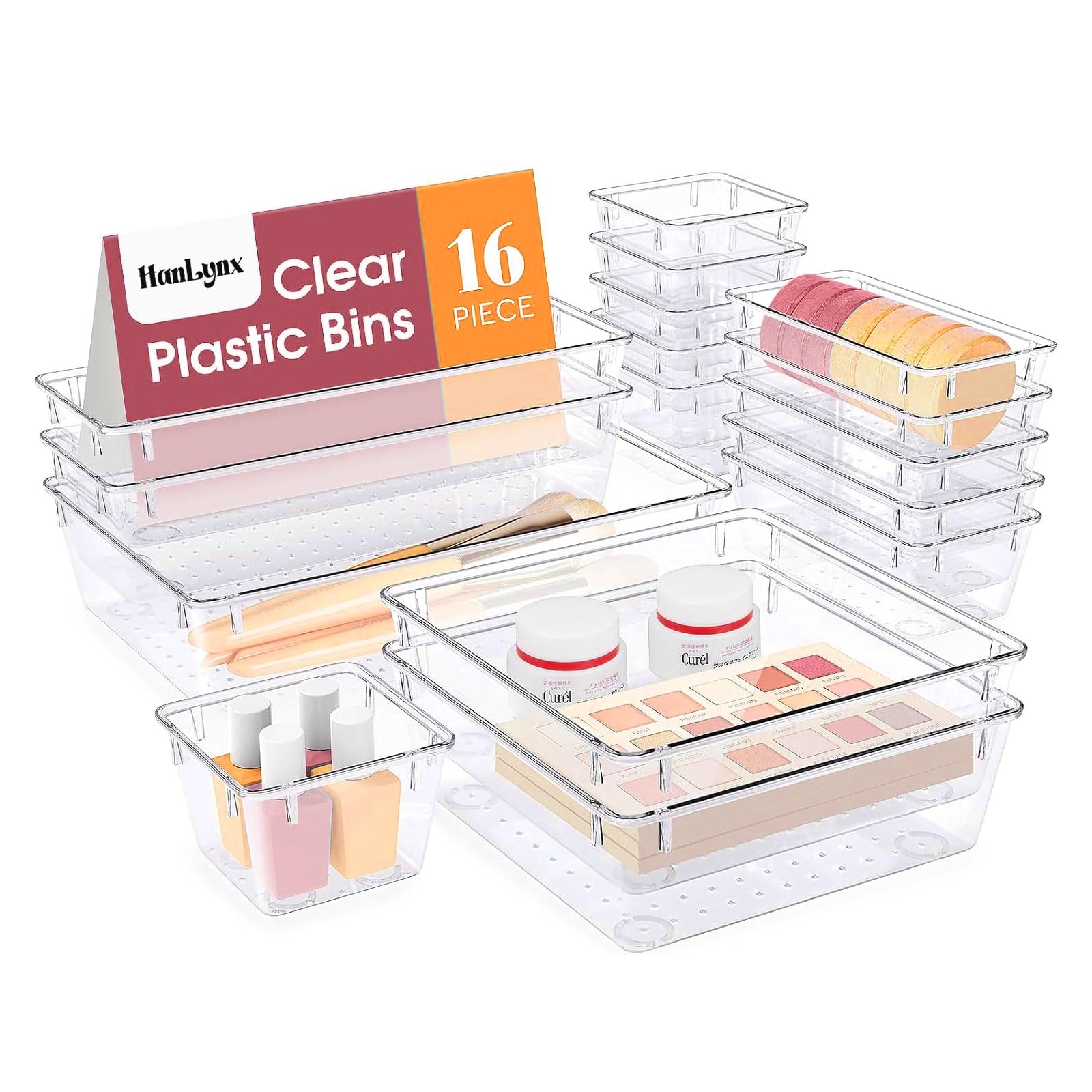 HanLynx 16 Pcs Multipurpose Dressing Drawer Organizer for Cosmetics and Jewelleries Vanity Drawer Organizer for Home and Office Makeup Organizer Box for Drawer Set of Transparent Stationery Organizer (B0D33P9HSV) Amazon Price History, Amazon Price Tracker