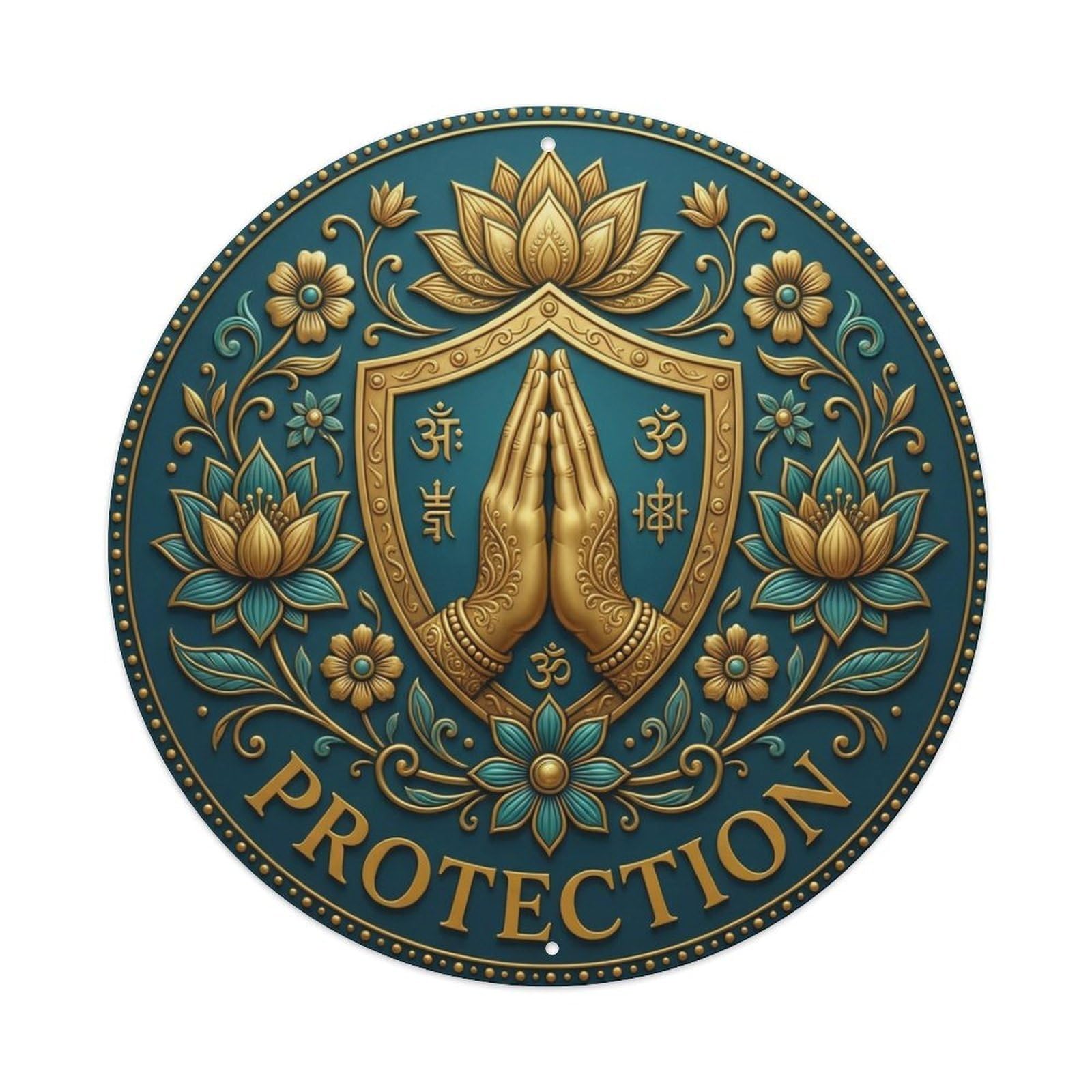 Fyrn Style Metal Tin Sign Vintage Namaste Praying Hands Protection Flower Zen Yoga