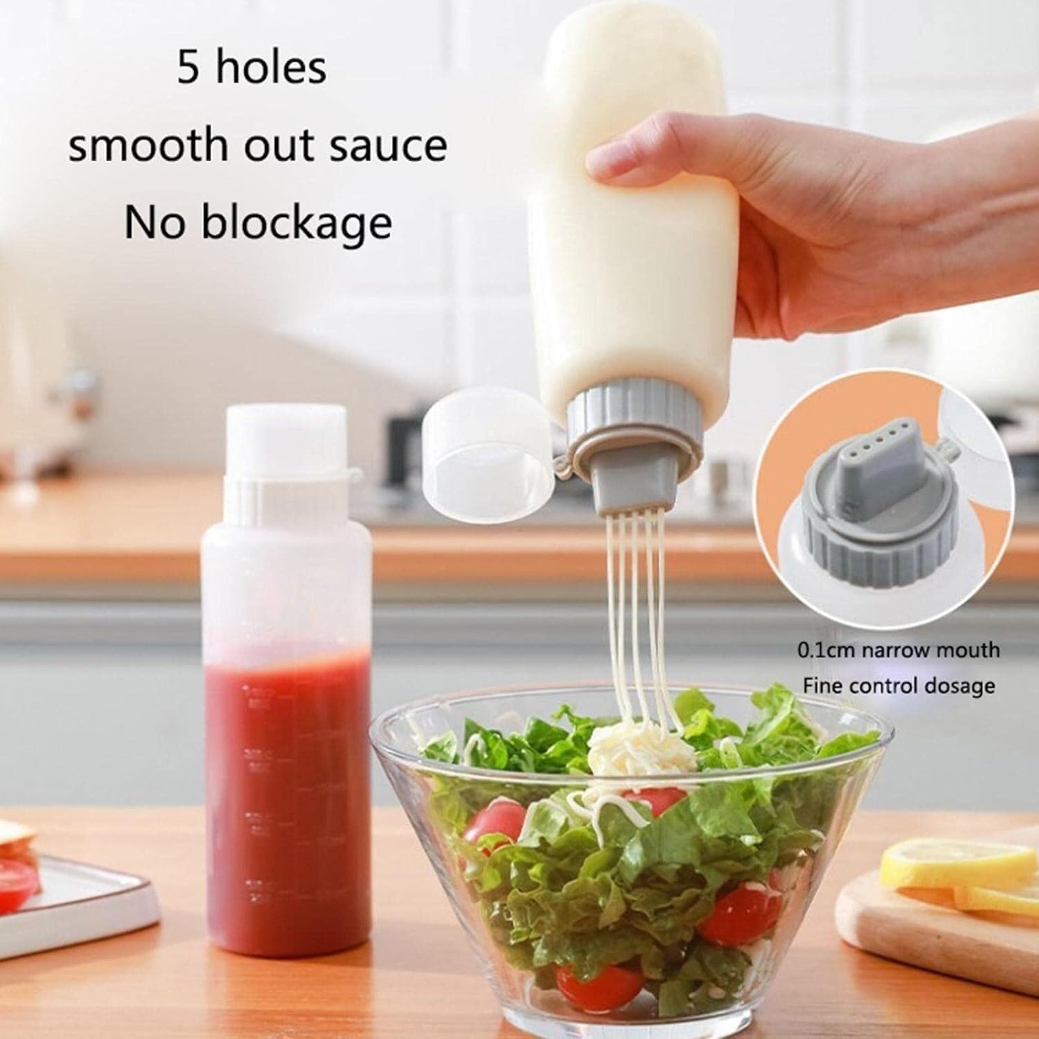 Quetschflasche Squeeze Flasche 5-teiliges Set Aus Gewürz-Quetschflaschen Mit Skala, Ketchup-Flasche, Ölflasche, Soße, Kunststoffbehälter, Küchenutensilien Saucenflasche(G,175ml)
