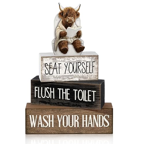 Moucuny 4 Pcs Highland Cow Bathroom Decor Set Funny Rustic