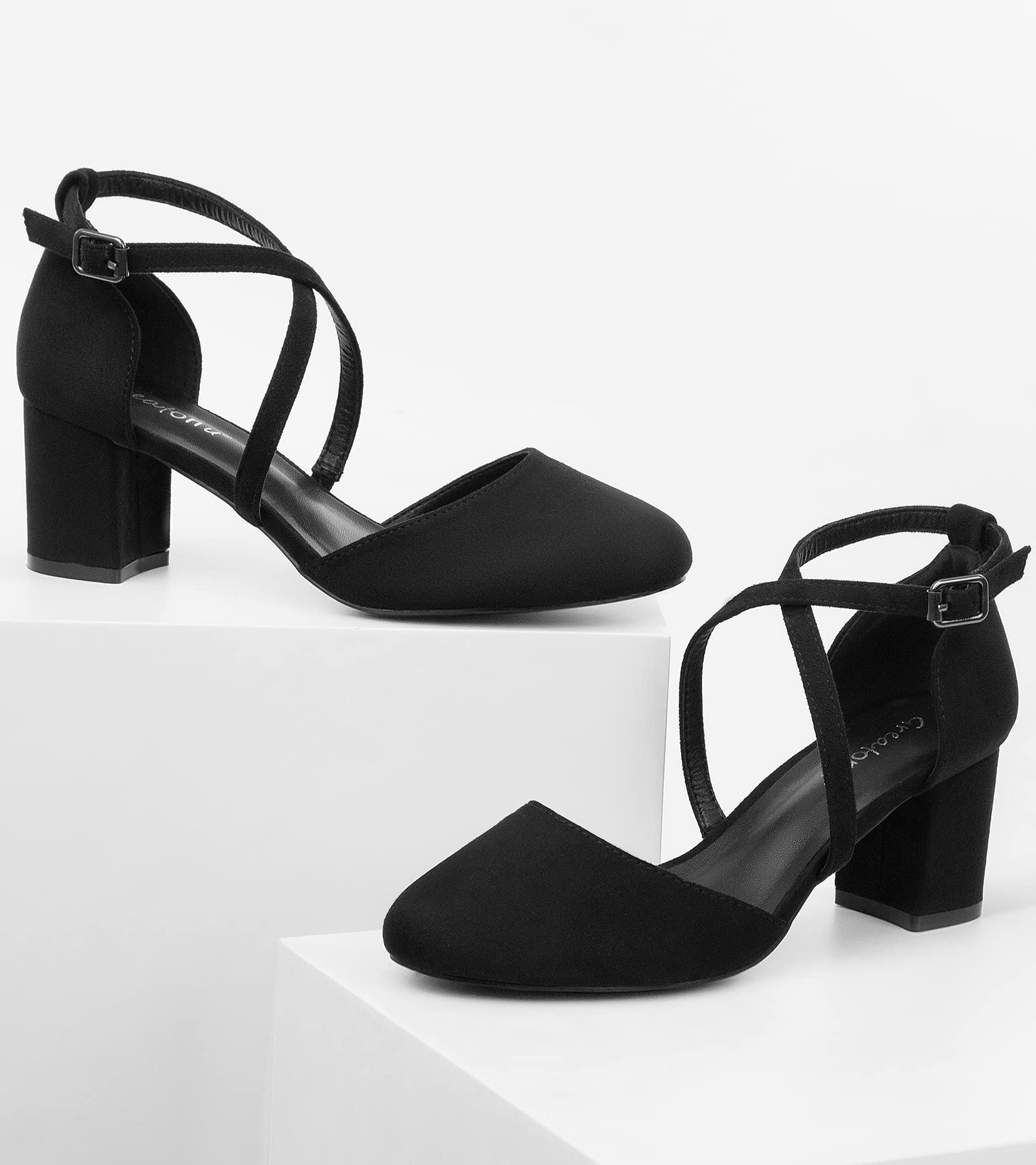 Greatonu Scarpe col Tacco Donna Eleganti Decollete a Cinturini Incrociati Punta Chiusa Sandali con Tacco da Sposa Decolte Tacco Medio Largo