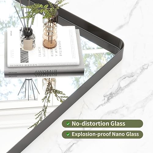 Miniatura 3 de GLSLAND Espejo de pared rectangular de 24 x 36 pulgadas para baño, marco de aleación de aluminio negro, espejo rectangular para decoración de