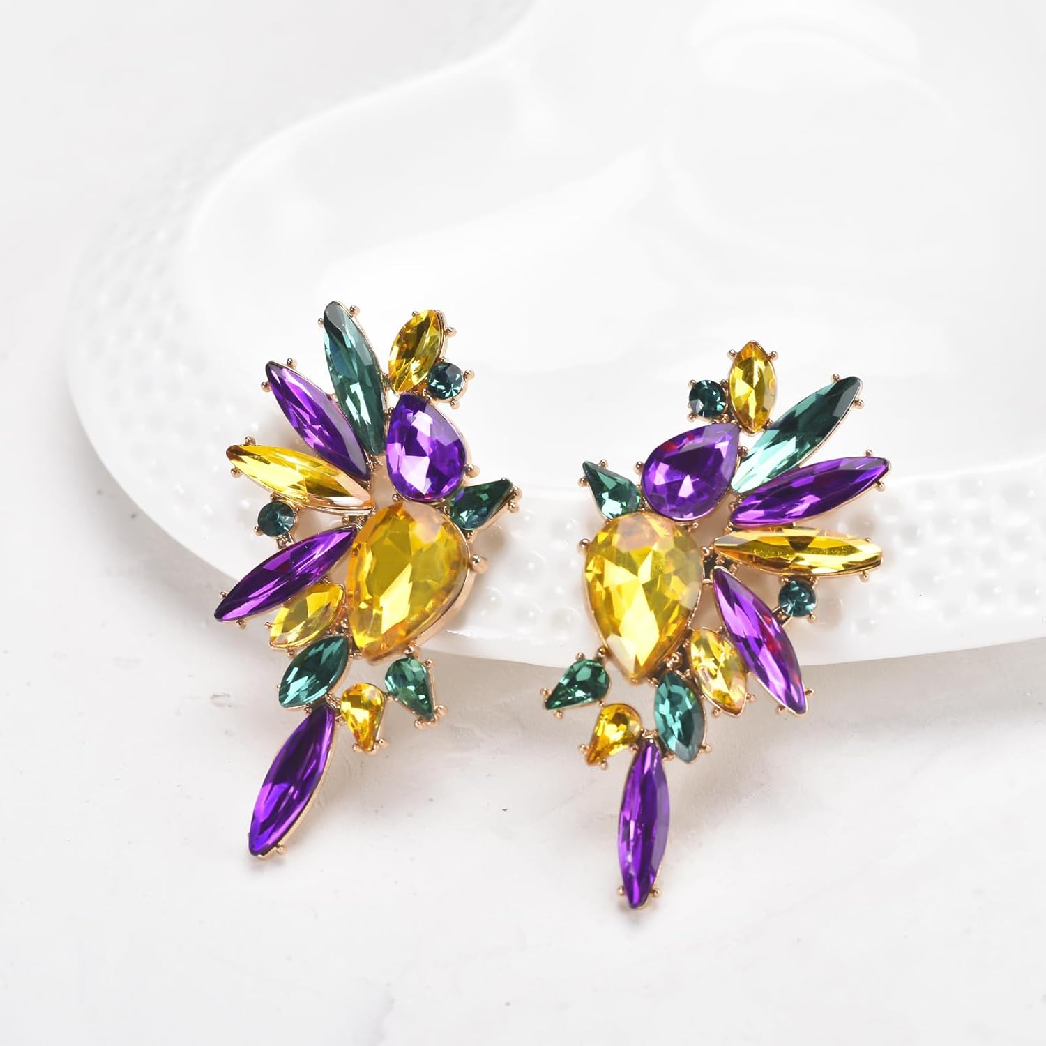Vintage Rhinestone Statement Earrings for Women Fashion Bling Colorful Crystal Cluster Drop Dangle Earrings - Image 5