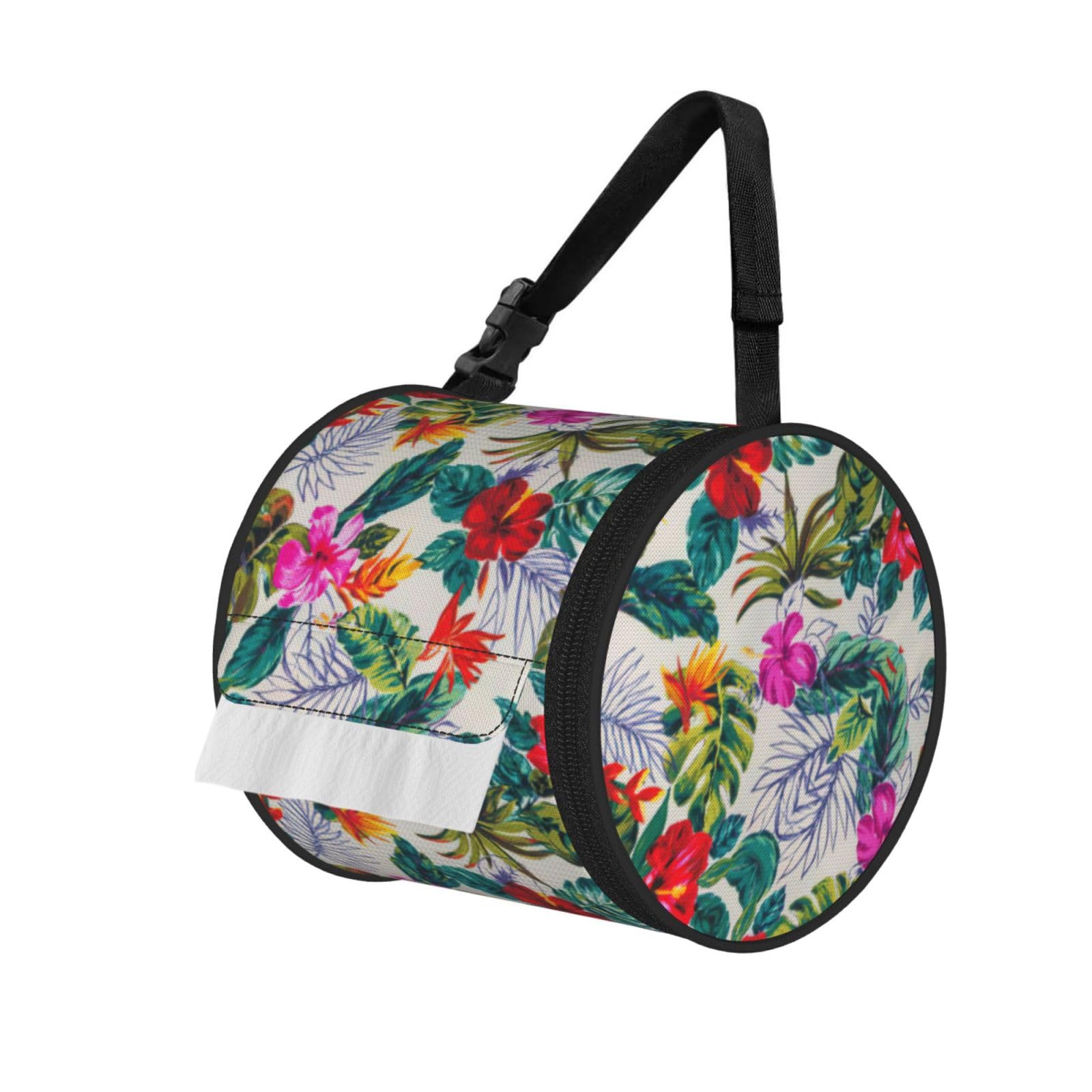 Flowers and leaves Printed Roll Paper Carrier Bag, Foldable Oxford Cloth Tissue Case for Camping Hiking Backpack