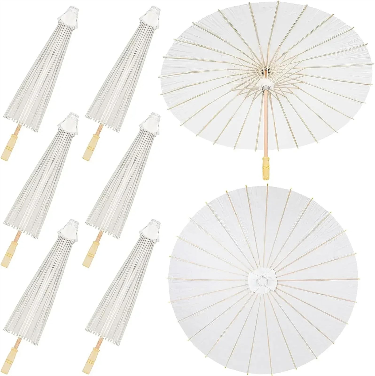 Papiersonnenschirm for Hochzeiten, 60/80 cm, chinesische Papierschirme, rustikaler weißer Schirm, Fotografie-Requisiten for Partys(60cm,6pcs)