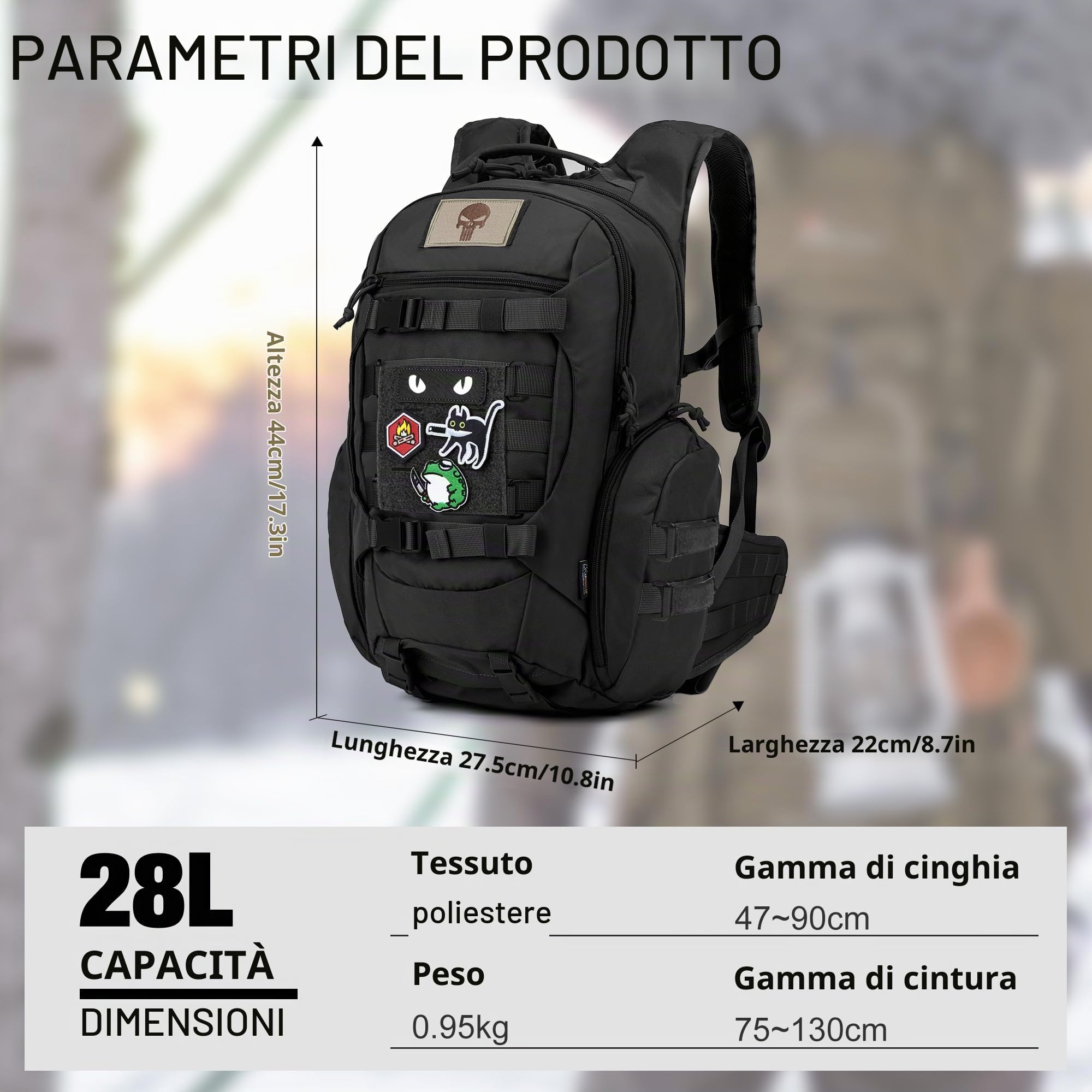 Mardingtop 28L Zaino tattico da escursionismo con toppa in, 28 l, zaino militare per trekking, campeggio, escursioni, viaggi, lavoro, 28L, Tattico