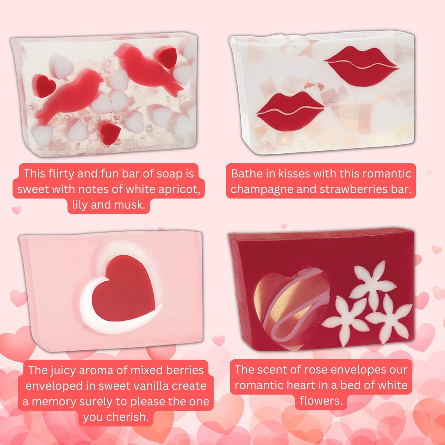 Primal Elements Valentine’s Day Glycerin Assorted Soap Set | Soap for Hands, Body, or Face | - Pack of 8 (100 grams each)